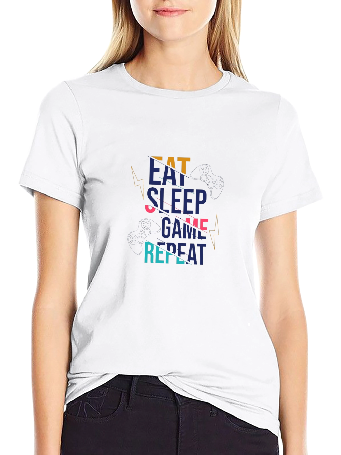 Eat Sleep Game Repeat Black Graphic Tee