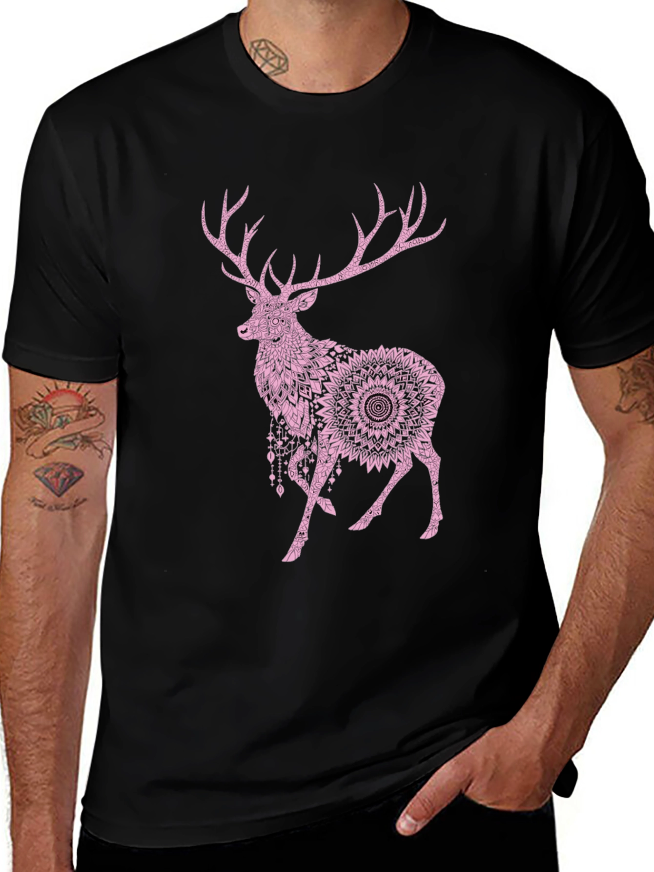 Deer Mandala Graphic T-Shirt - Mens Black Tee