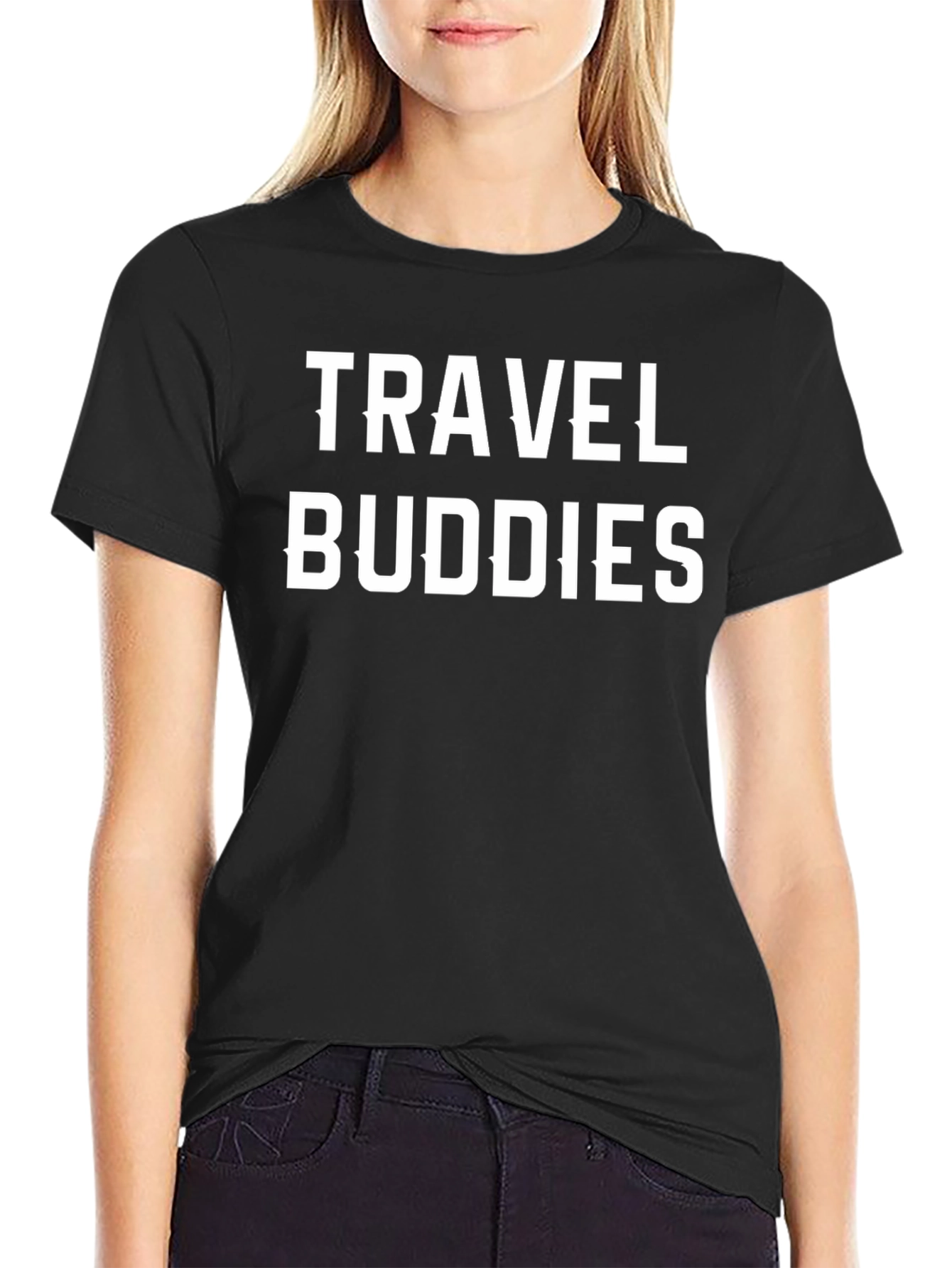 Travel Buddies Graphic Tee - Black Cotton T-Shirt
