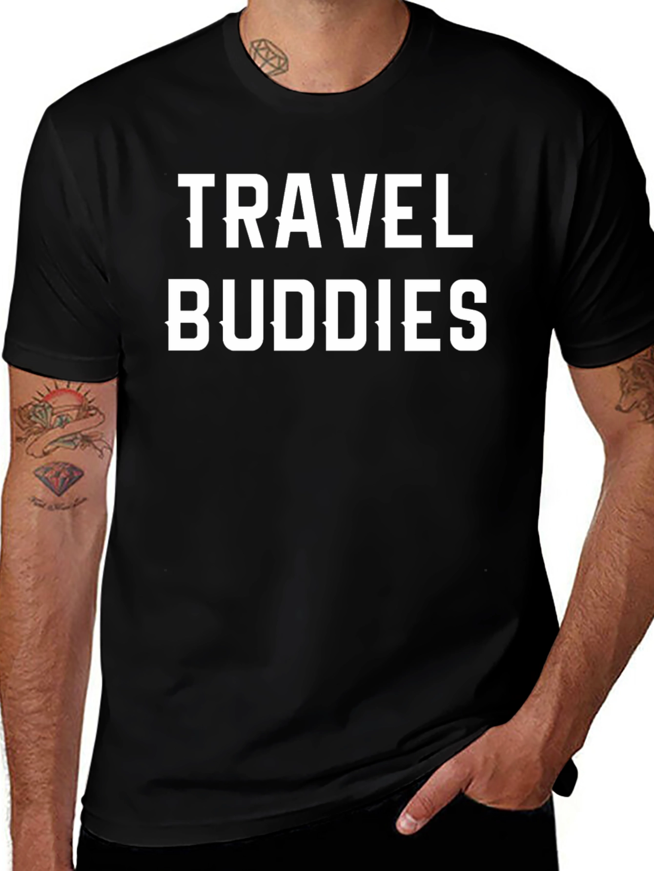 Travel Buddies Graphic Tee - Black Cotton T-Shirt