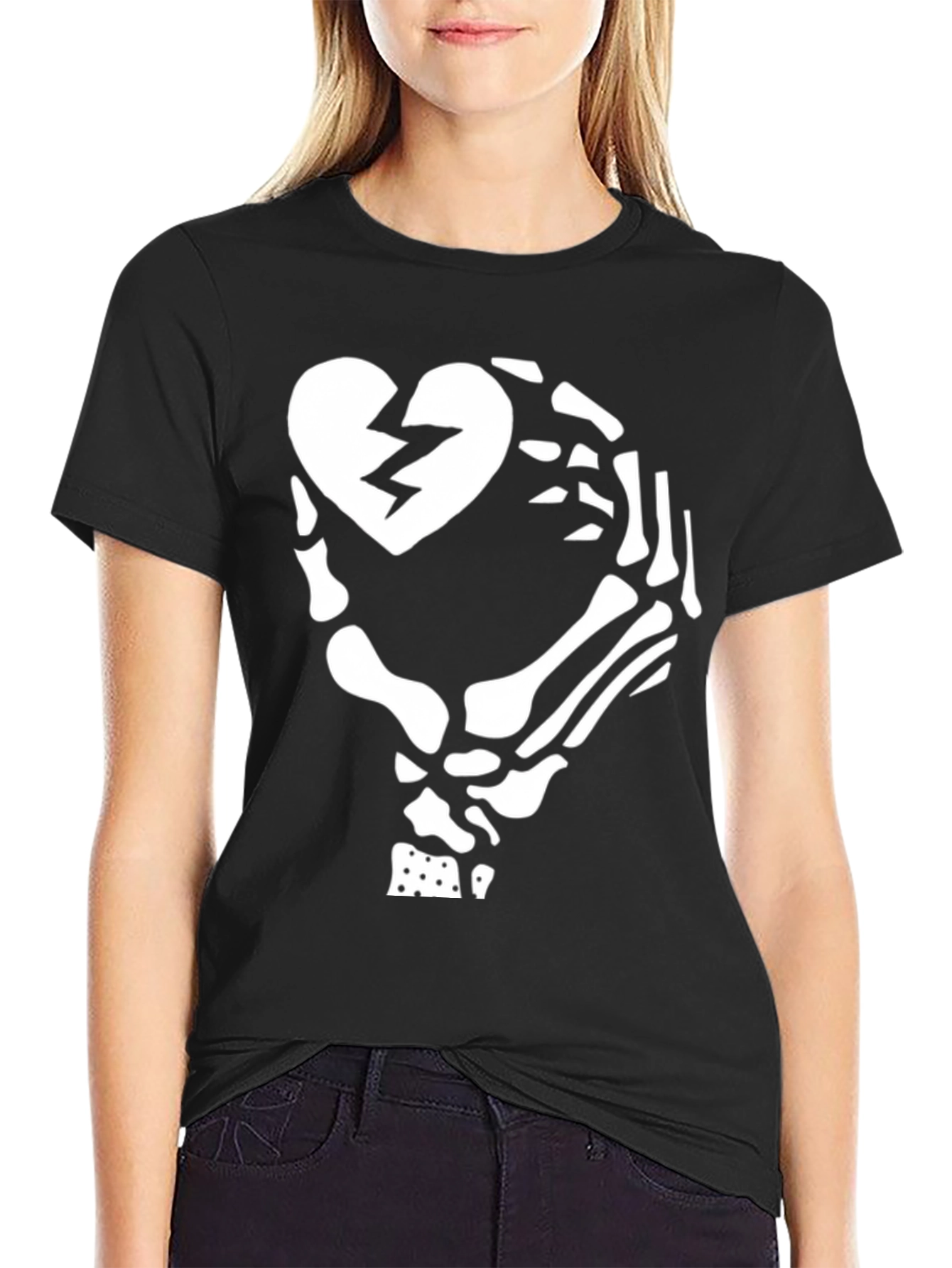 Skeleton Hand Broken Heart Graphic T-Shirt