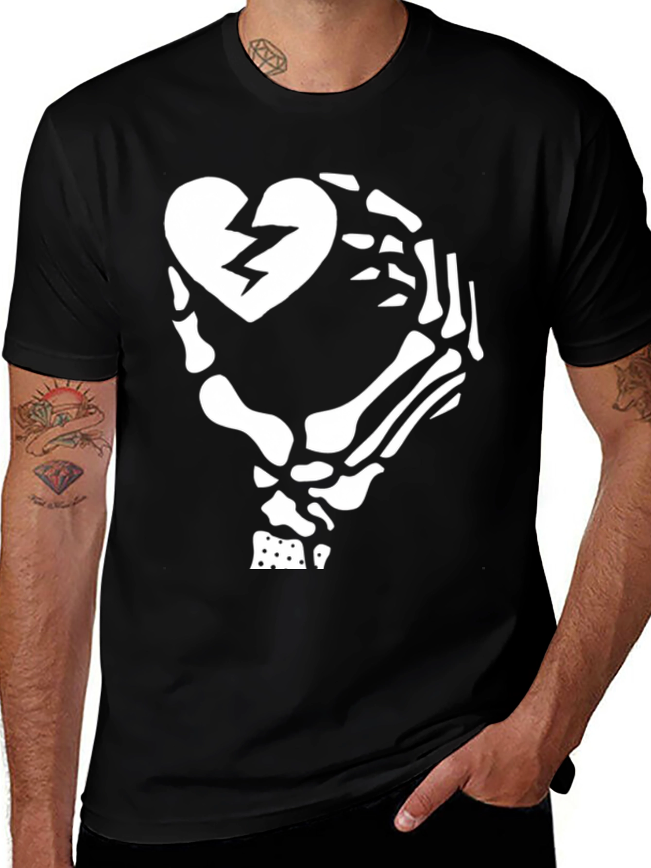 Skeleton Hand Broken Heart Graphic T-Shirt