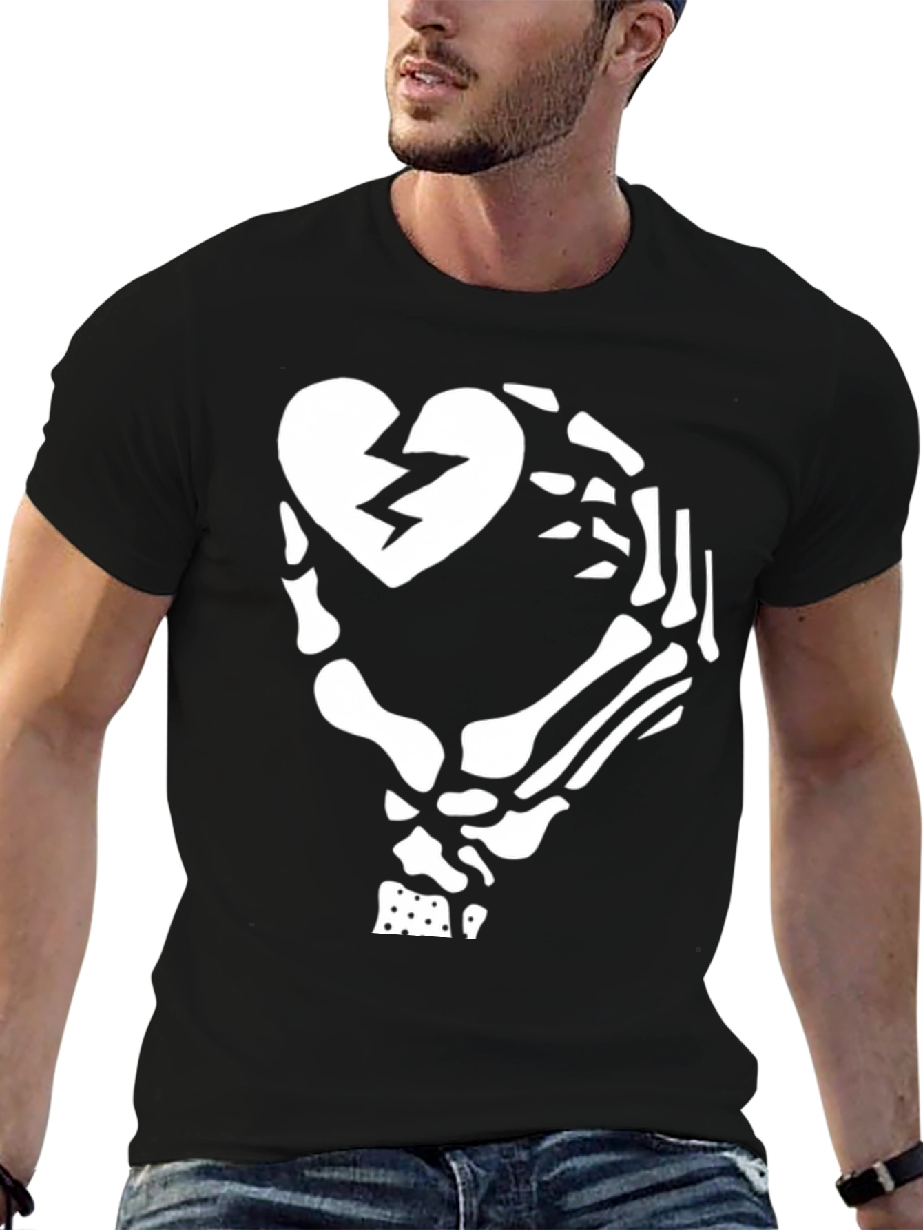 Skeleton Hand Broken Heart Graphic T-Shirt