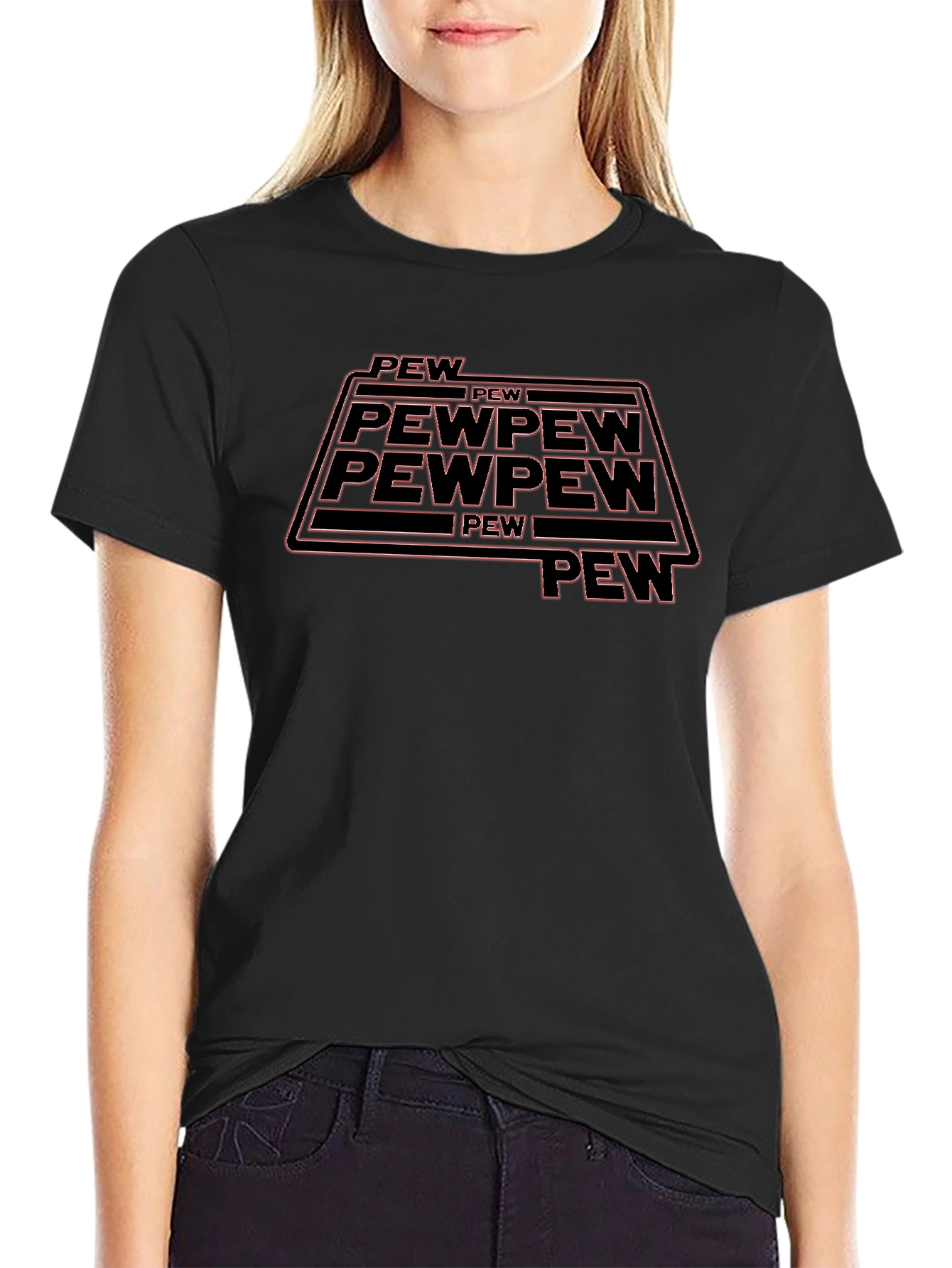 Pew Pew Funny Graphic Tee - Black