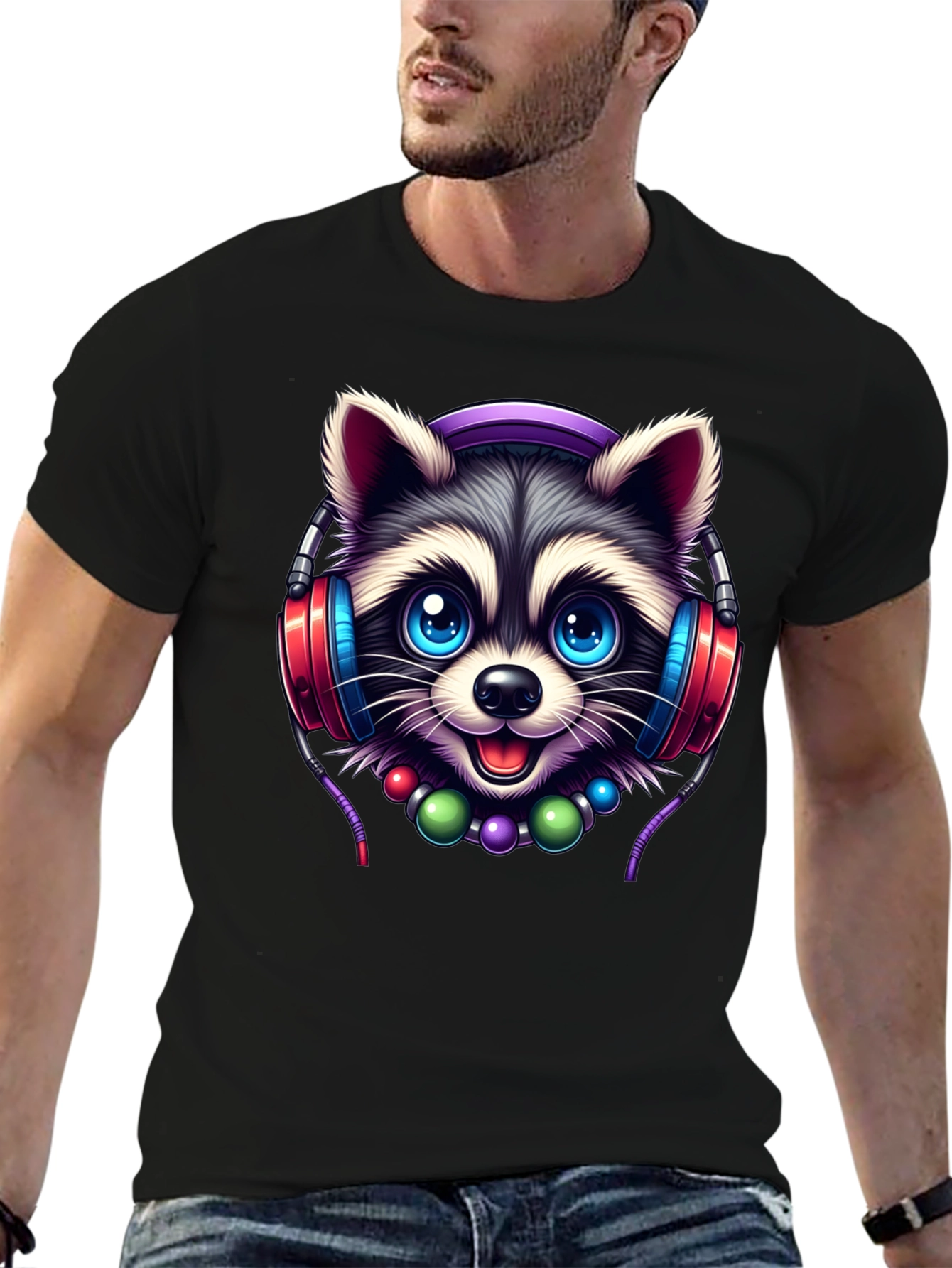 Cute Raccoon DJ Graphic T-Shirt
