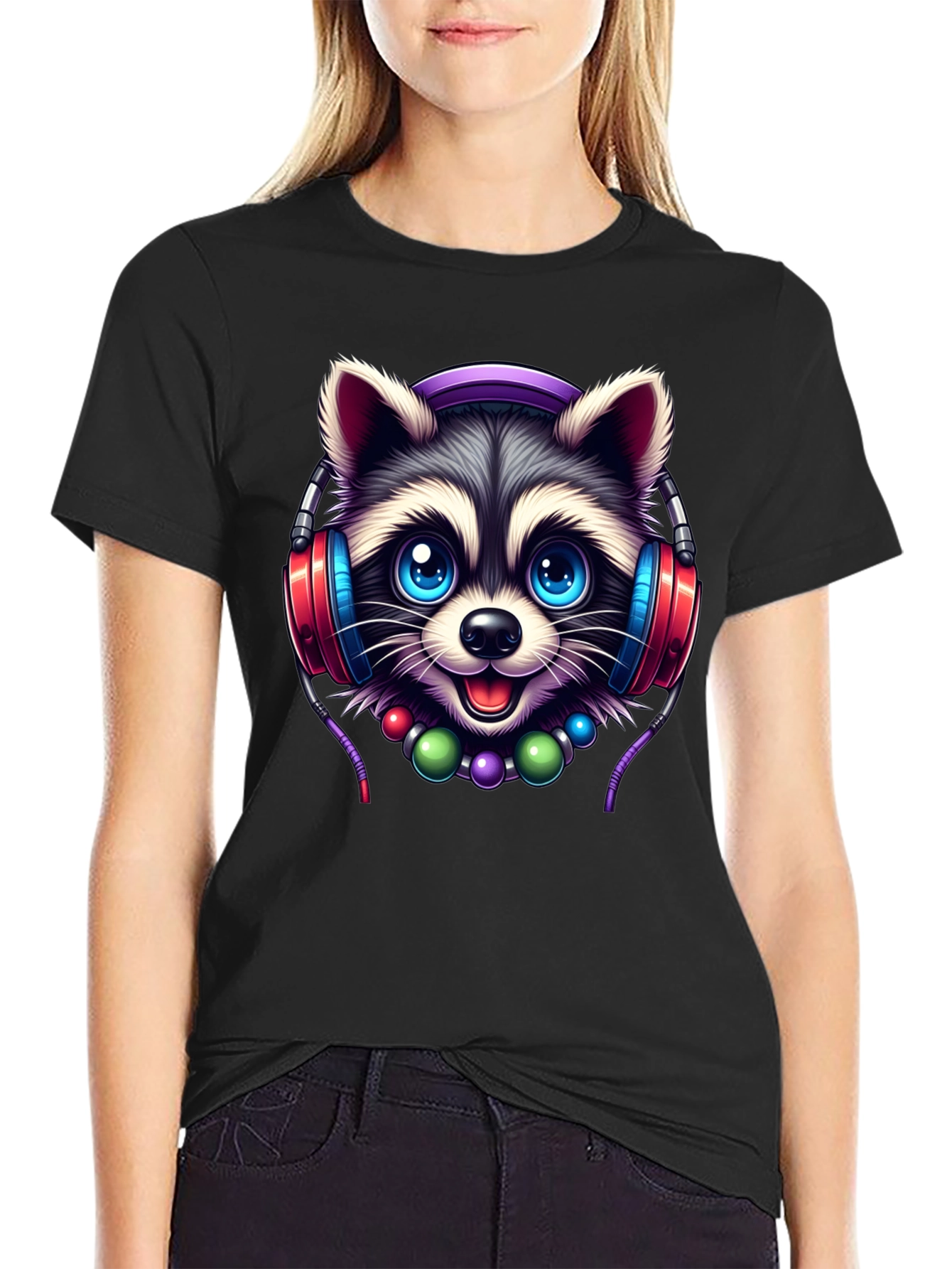 Cute Raccoon DJ Graphic T-Shirt