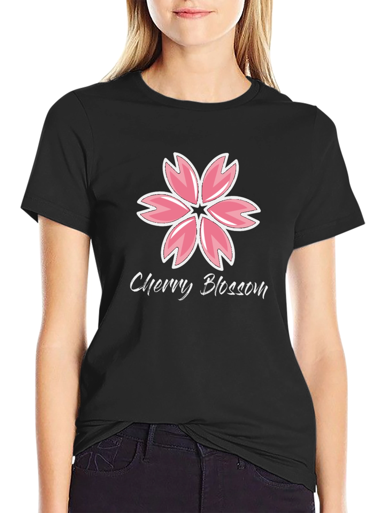 Cherry Blossom Graphic Black T-Shirt
