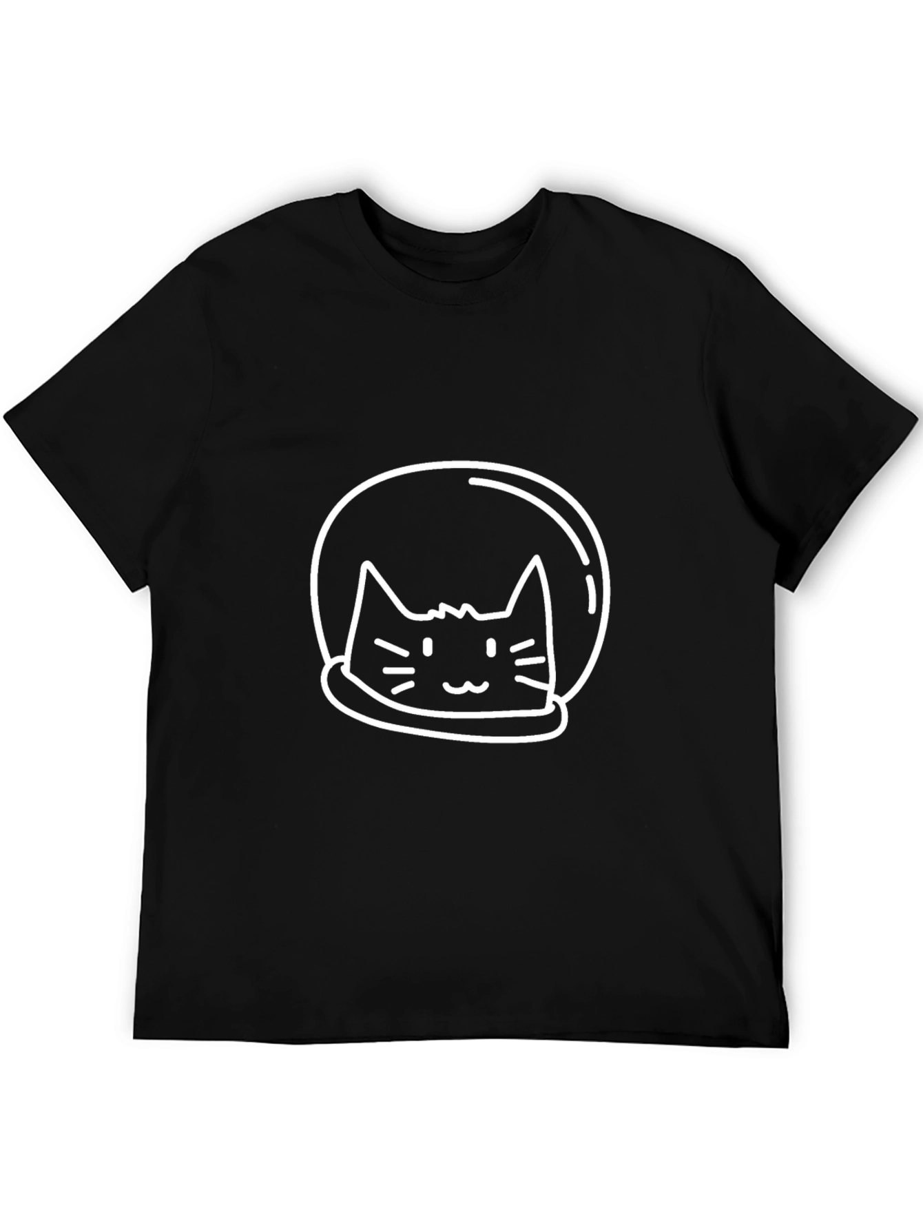 Astronaut Cat Graphic Tee - Black Cotton Casual Shirt