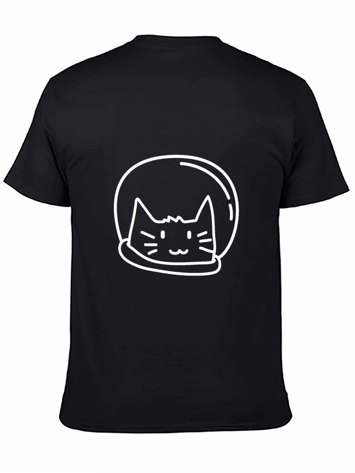 Astronaut Cat Graphic Tee - Black Cotton Casual Shirt