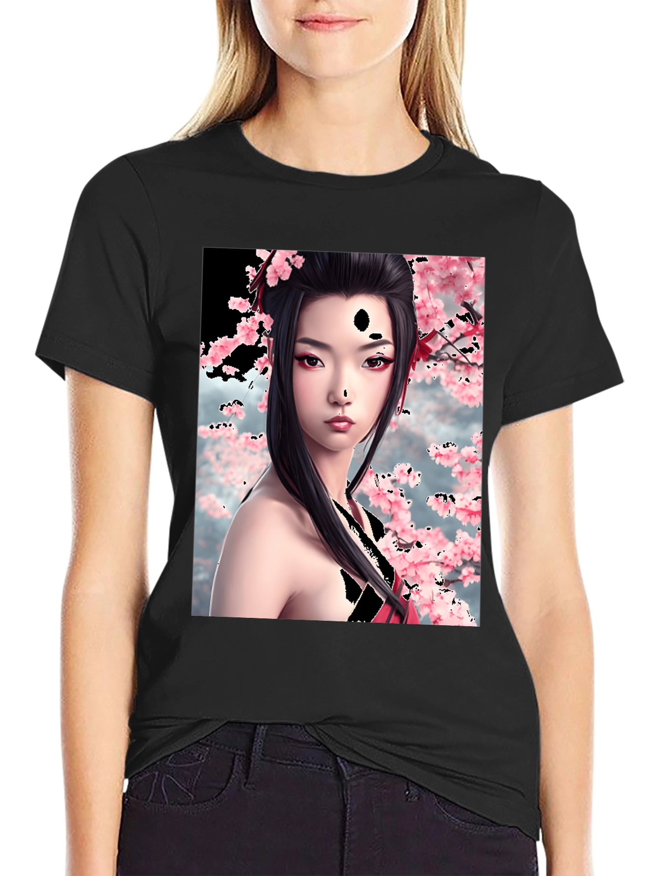Geisha Cherry Blossom Graphic T-Shirt