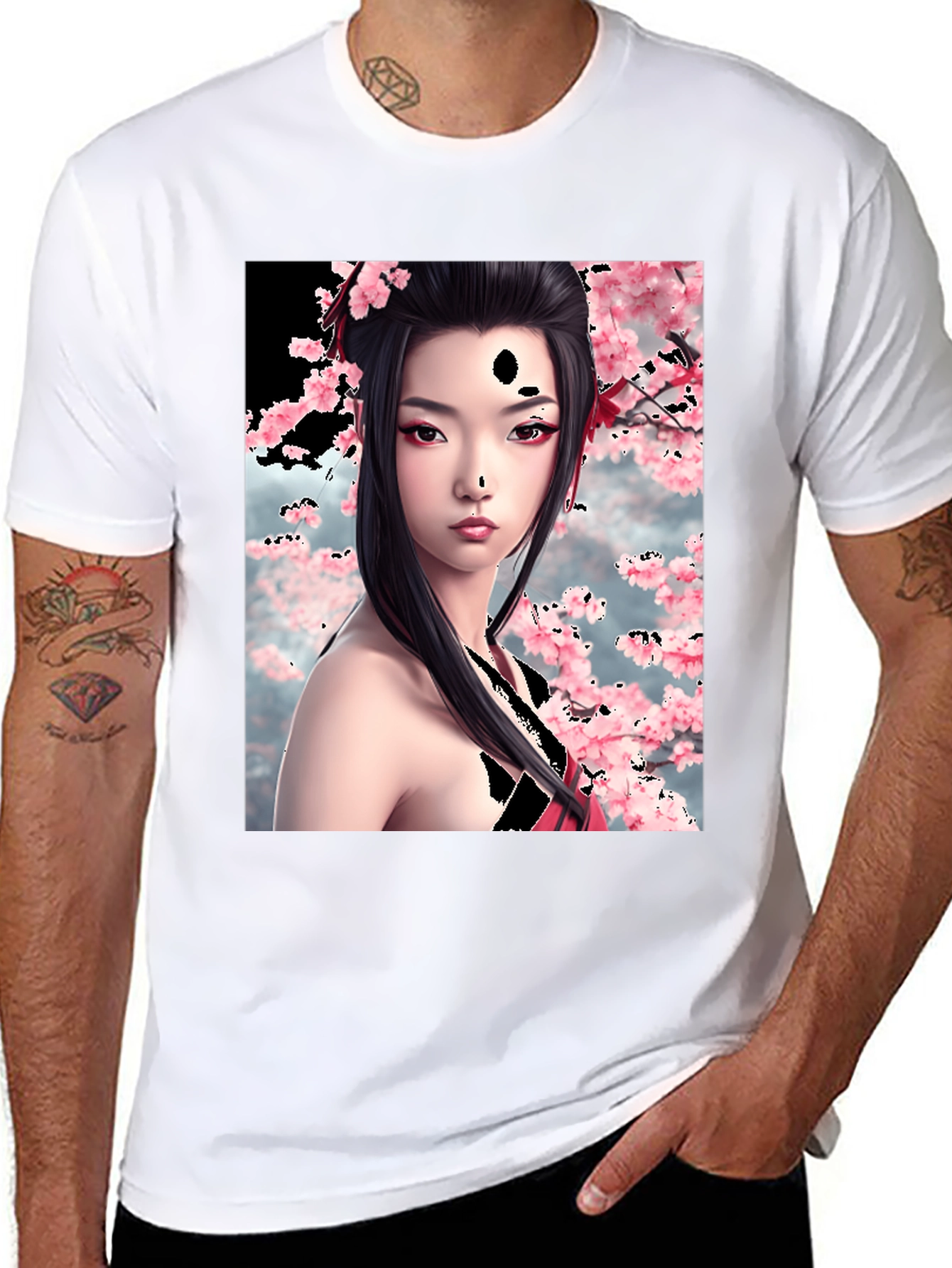 Geisha Cherry Blossom Graphic T-Shirt