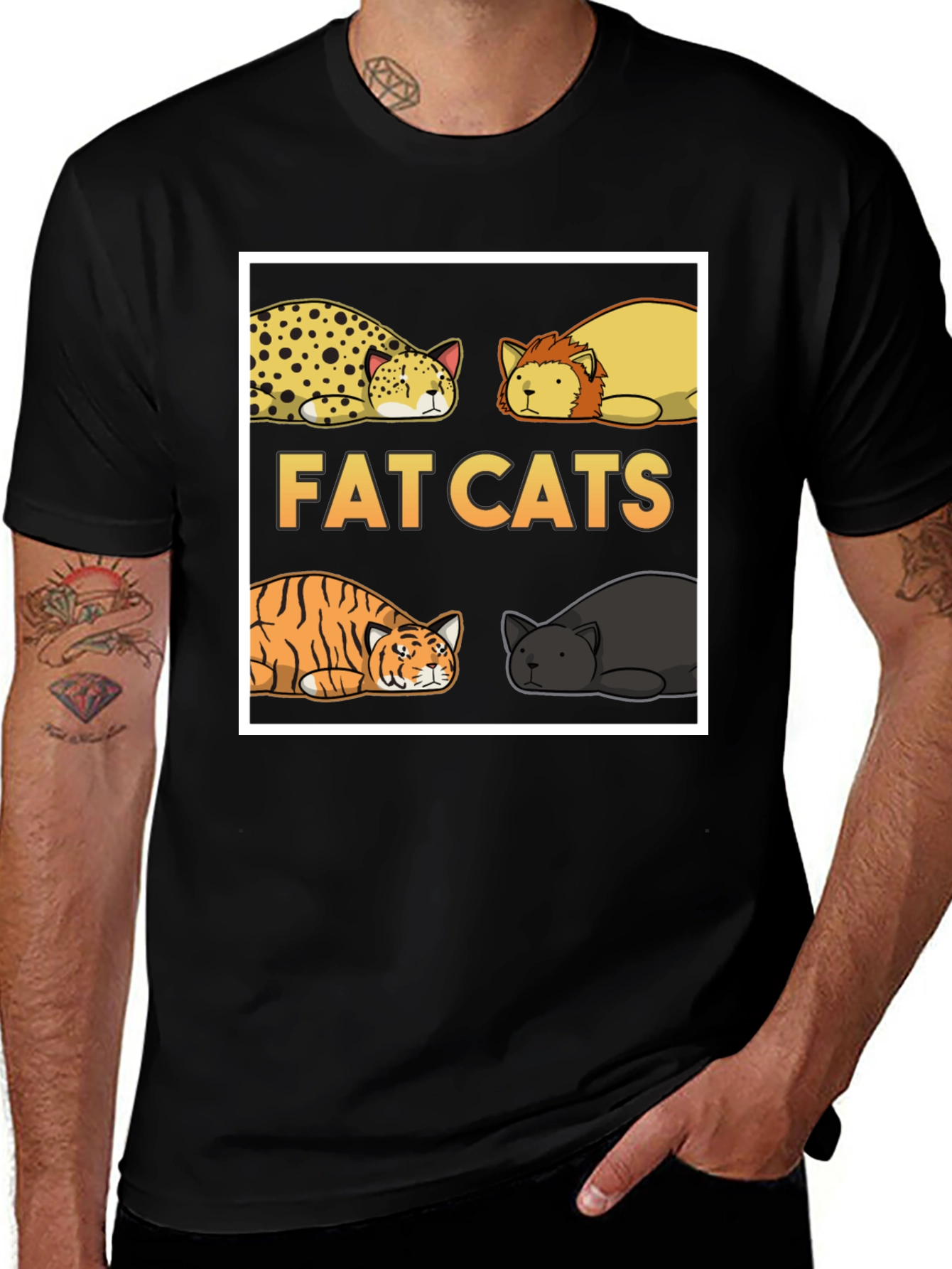 Fat Cats Graphic T-Shirt - Unisex Black Tee