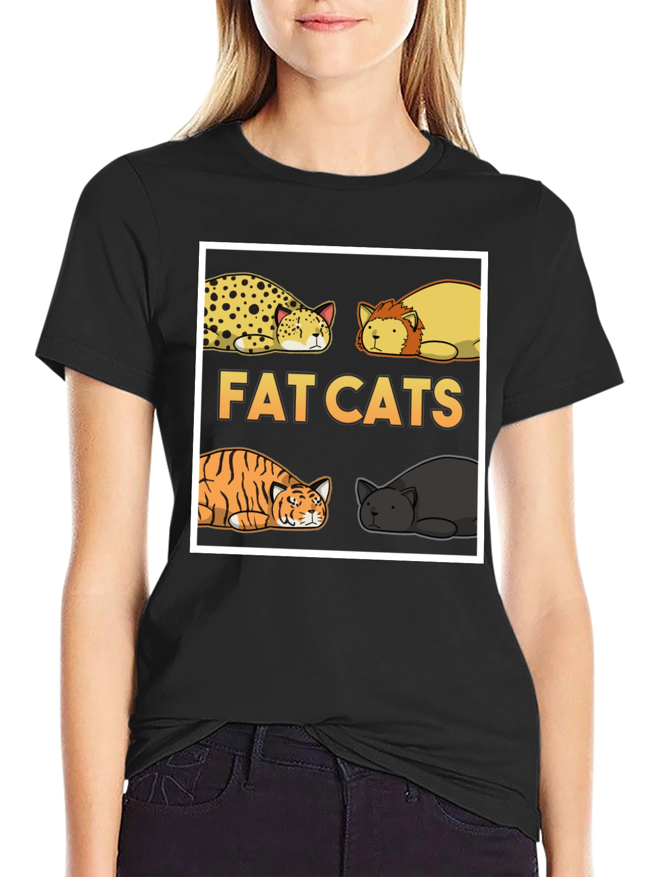 Fat Cats Graphic T-Shirt - Unisex Black Tee