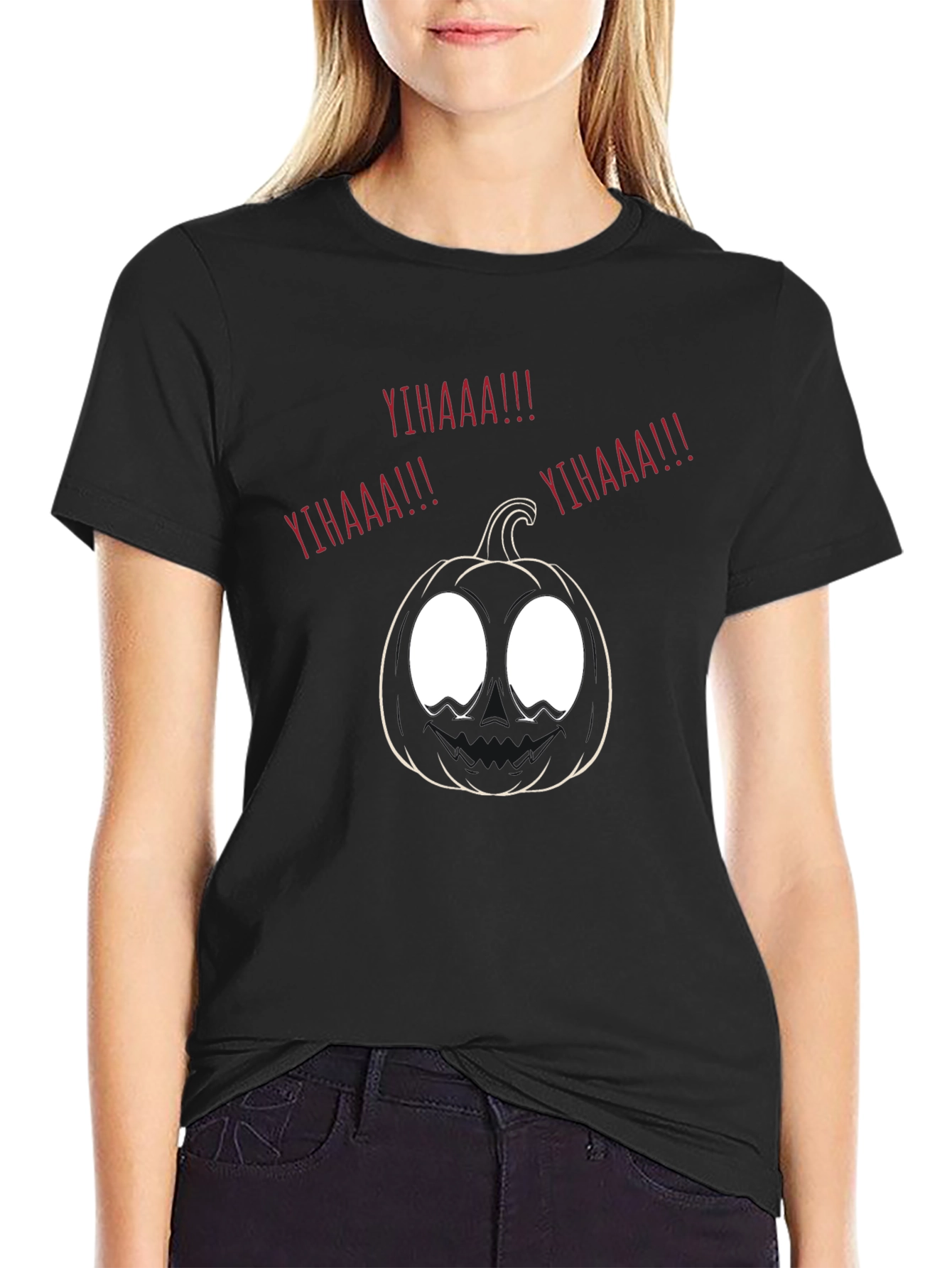 Spooky Pumpkin YIHAAA! Graphic Tee - Halloween Fun!