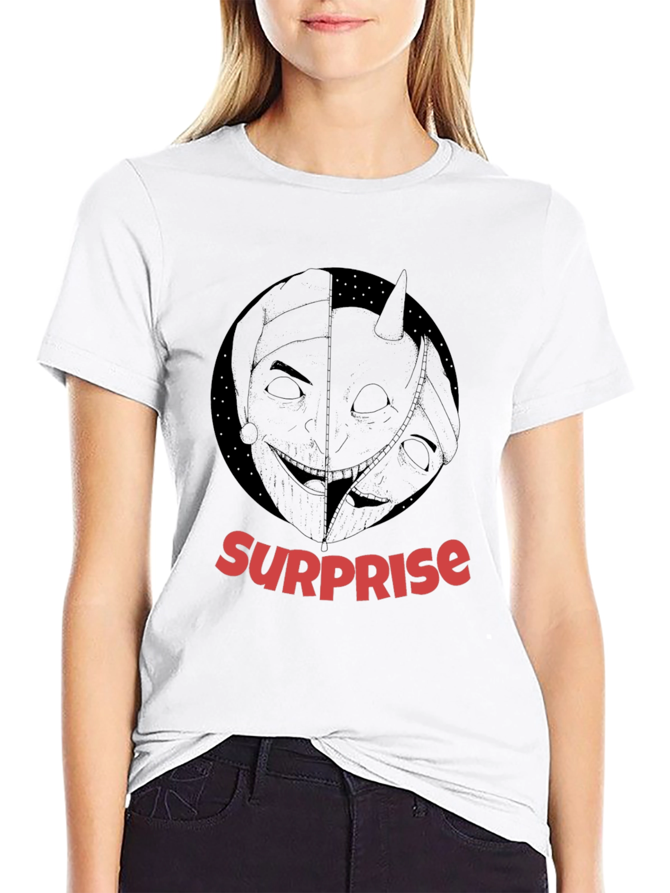 Surprise Graphic Print Black T-Shirt