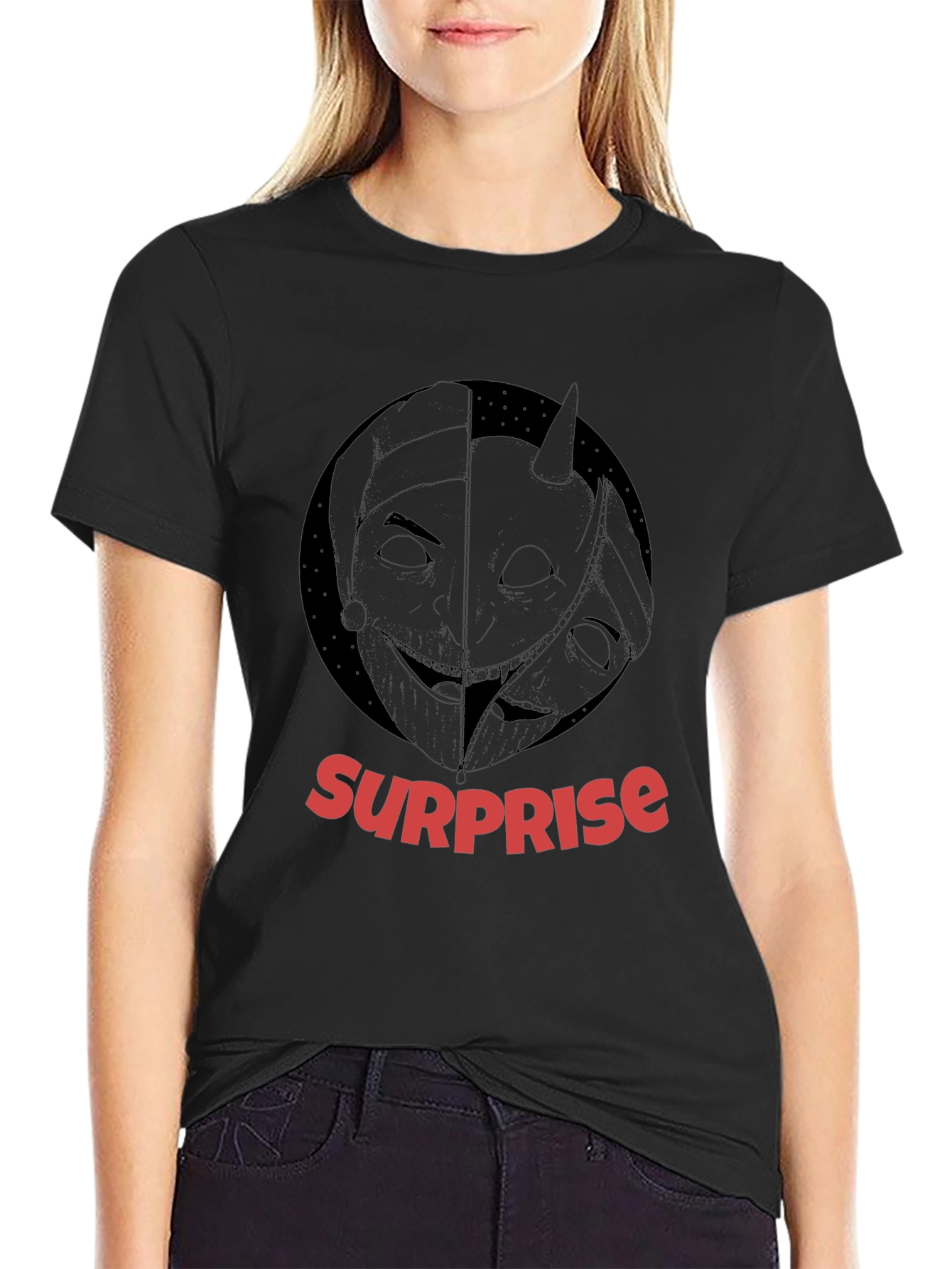 Surprise Graphic Print Black T-Shirt