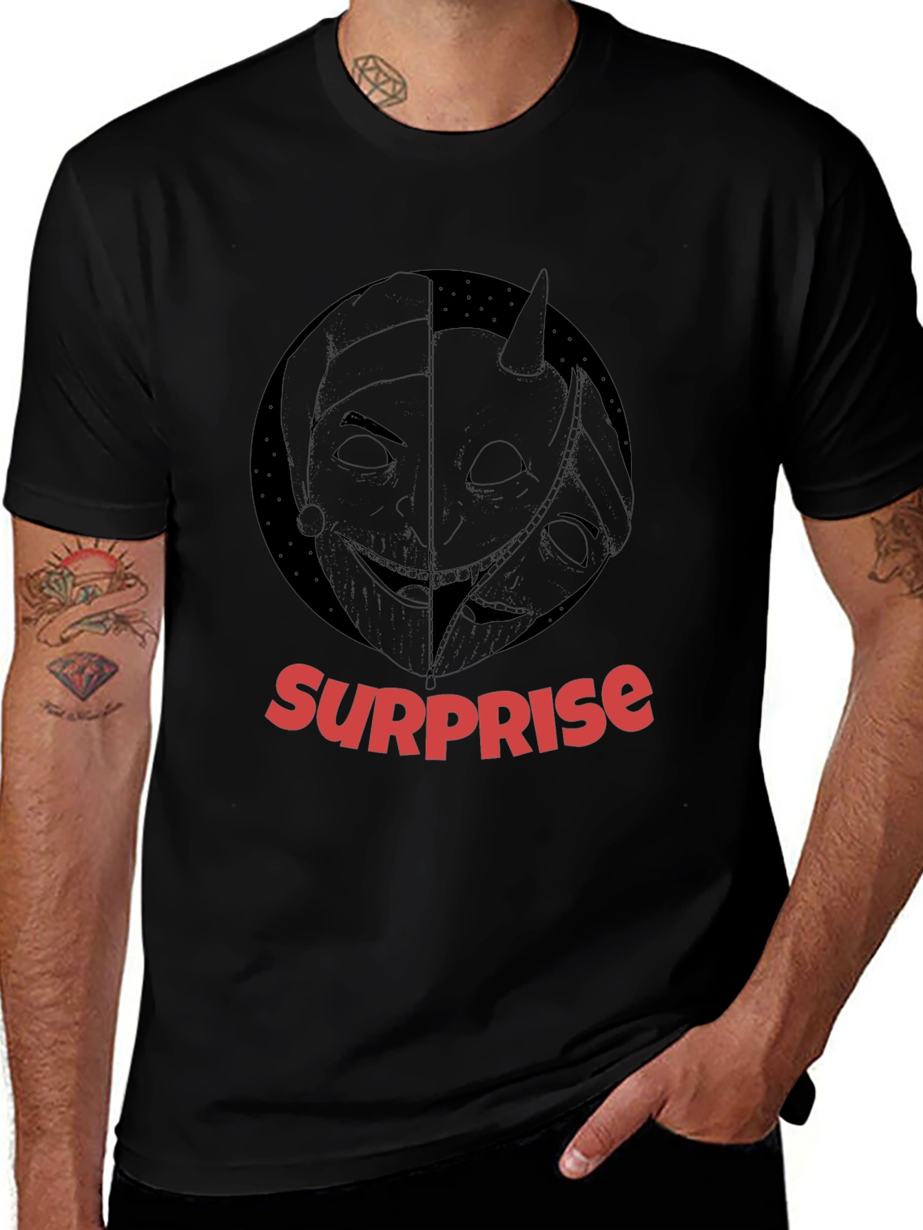 Surprise Graphic Print Black T-Shirt