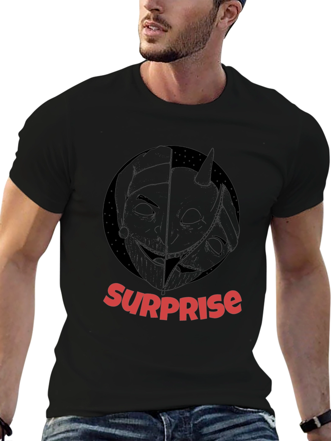 Surprise Graphic Print Black T-Shirt