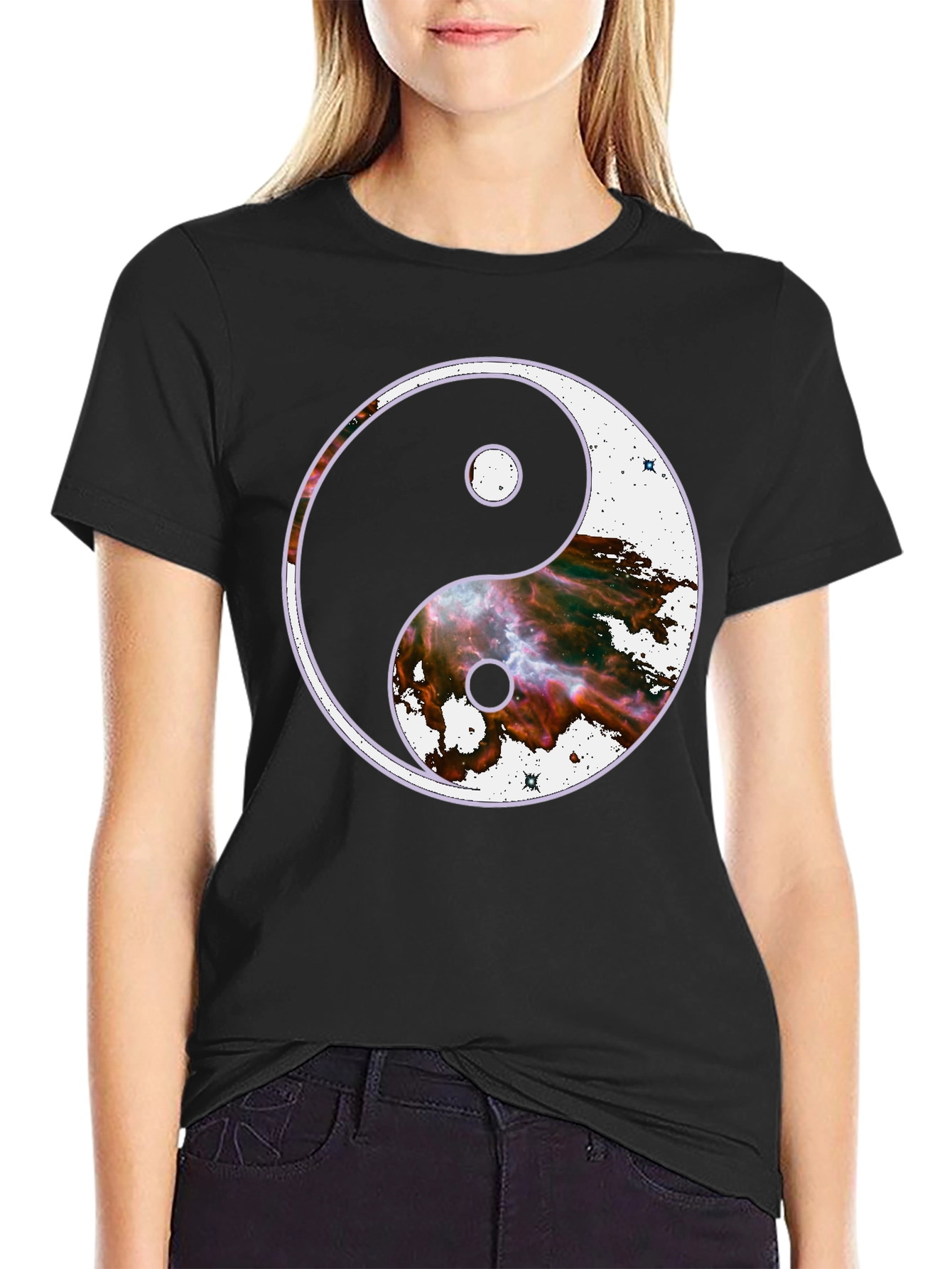 Yin Yang Galaxy Graphic Tee - Cosmic Balance