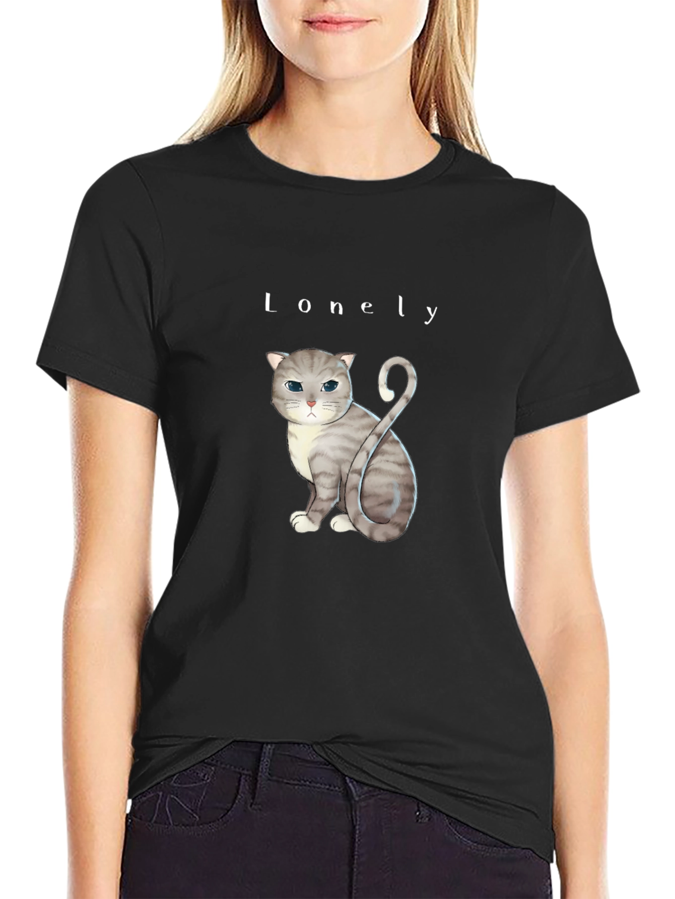 Lonely Cat Graphic T-Shirt - Soft Cotton Blend