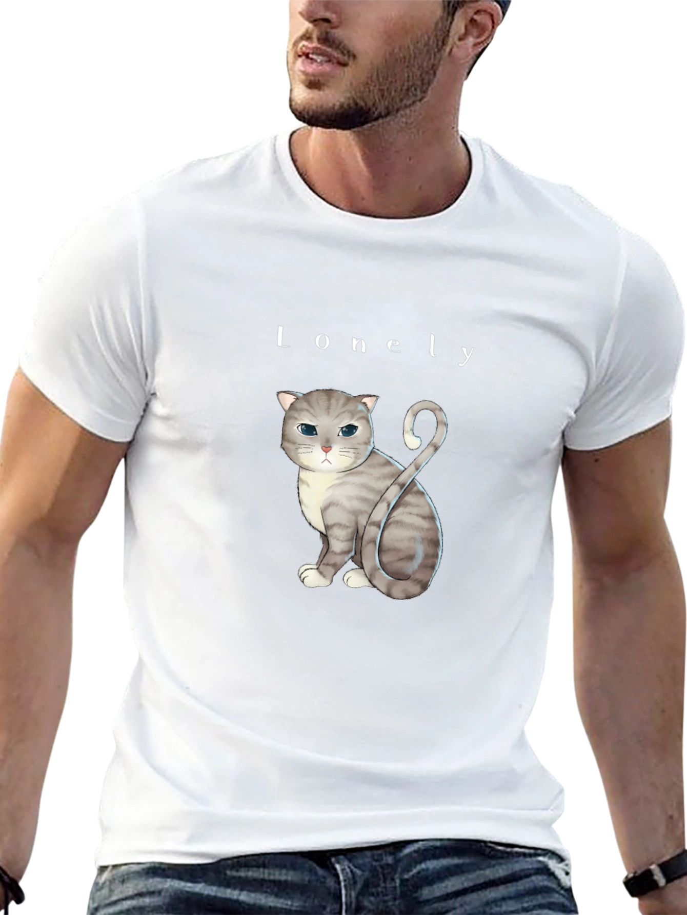 Lonely Cat Graphic T-Shirt - Soft Cotton Blend