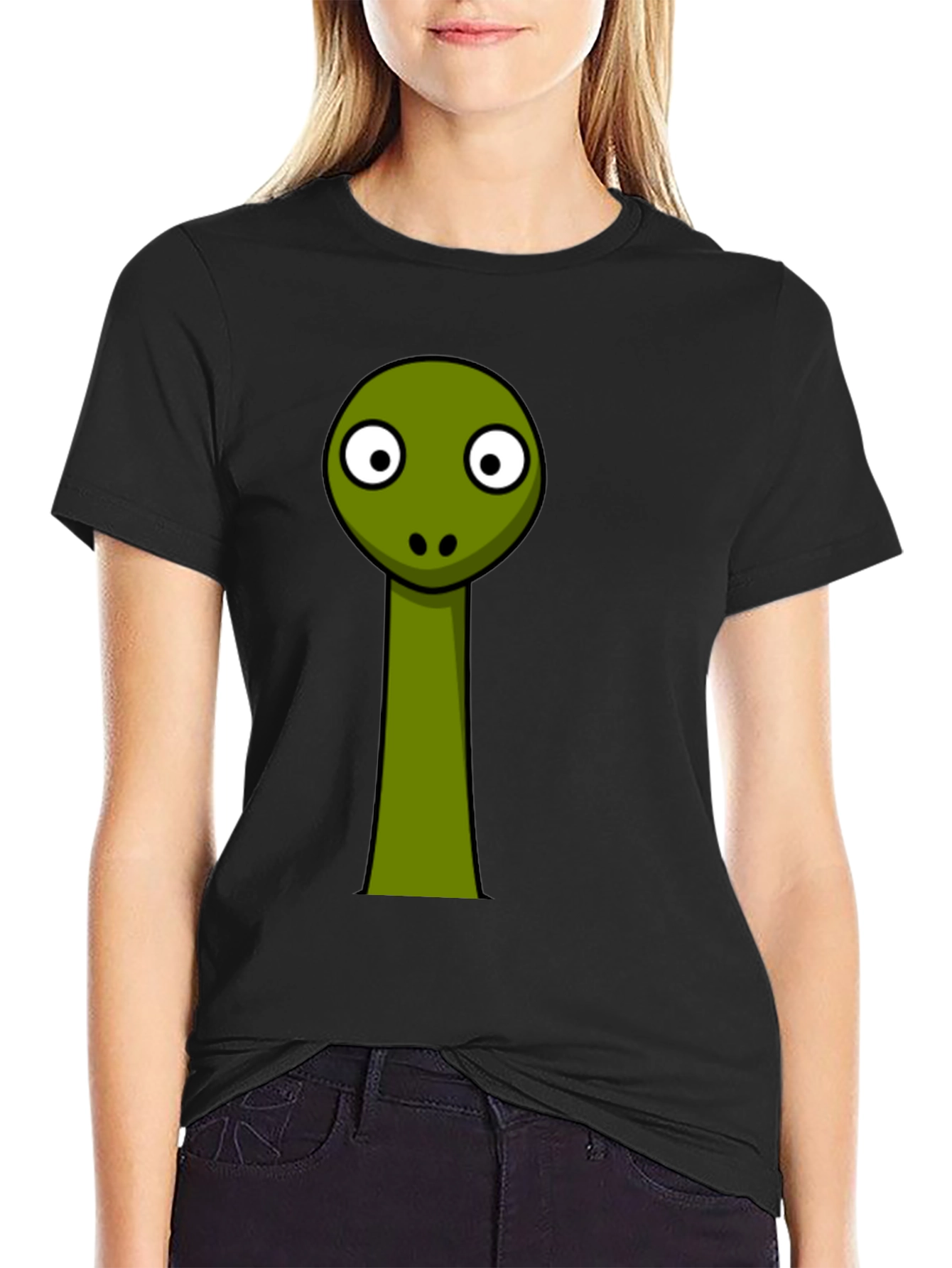 Cartoon Dinosaur Graphic Black Tee Shirt