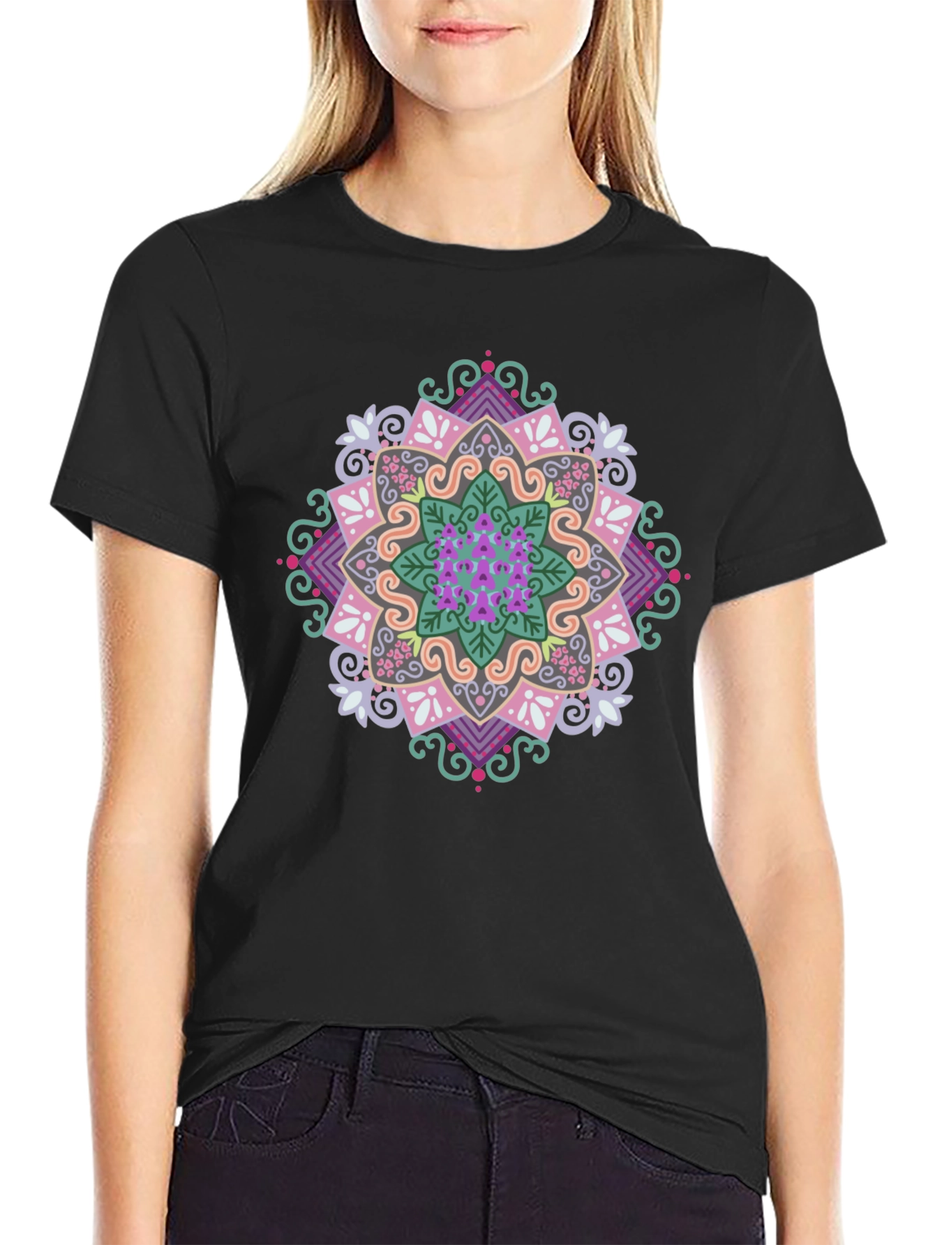 Mandala Graphic Print Black T-Shirt