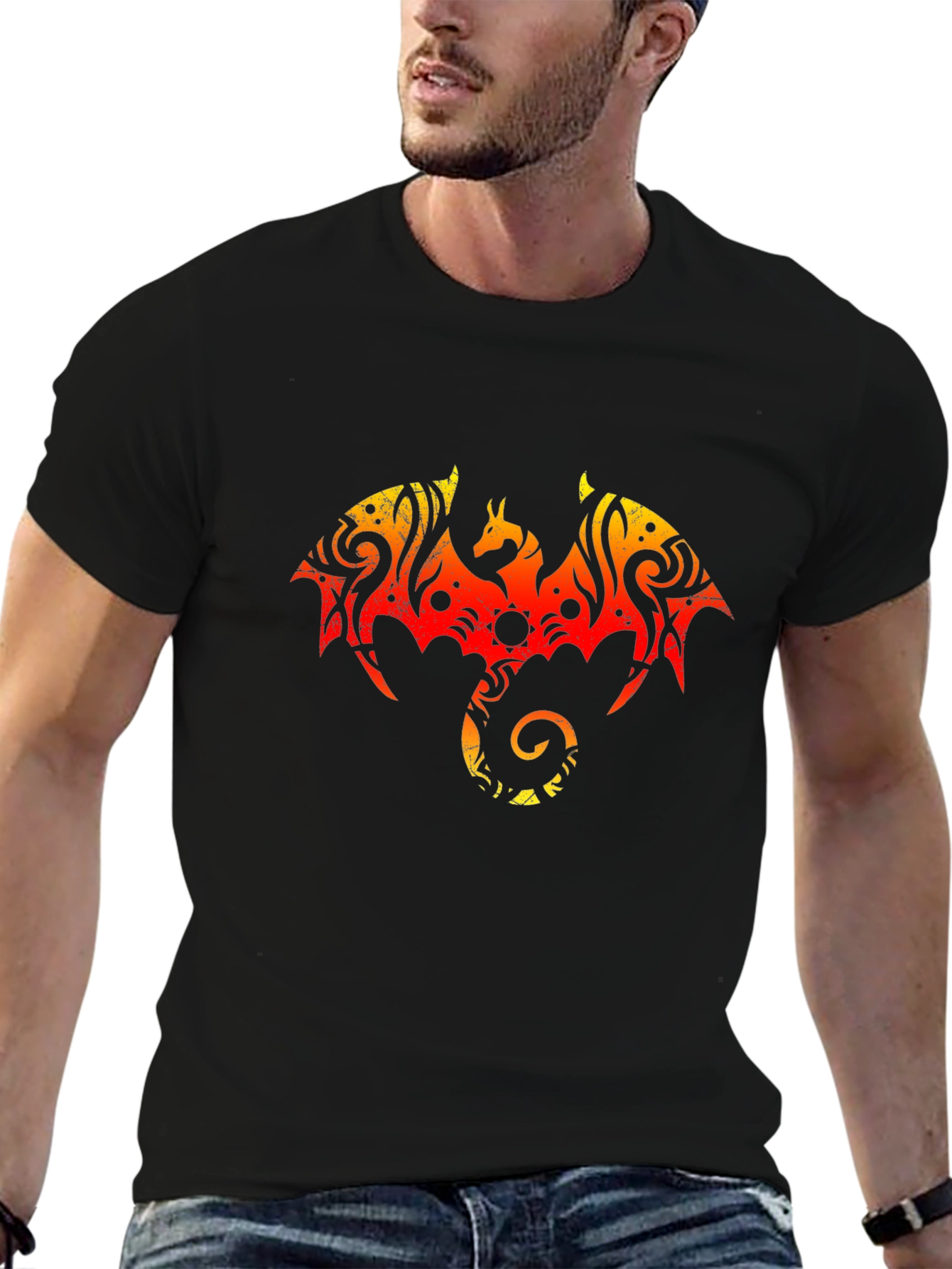 Fiery Dragon Graphic Tee - Black