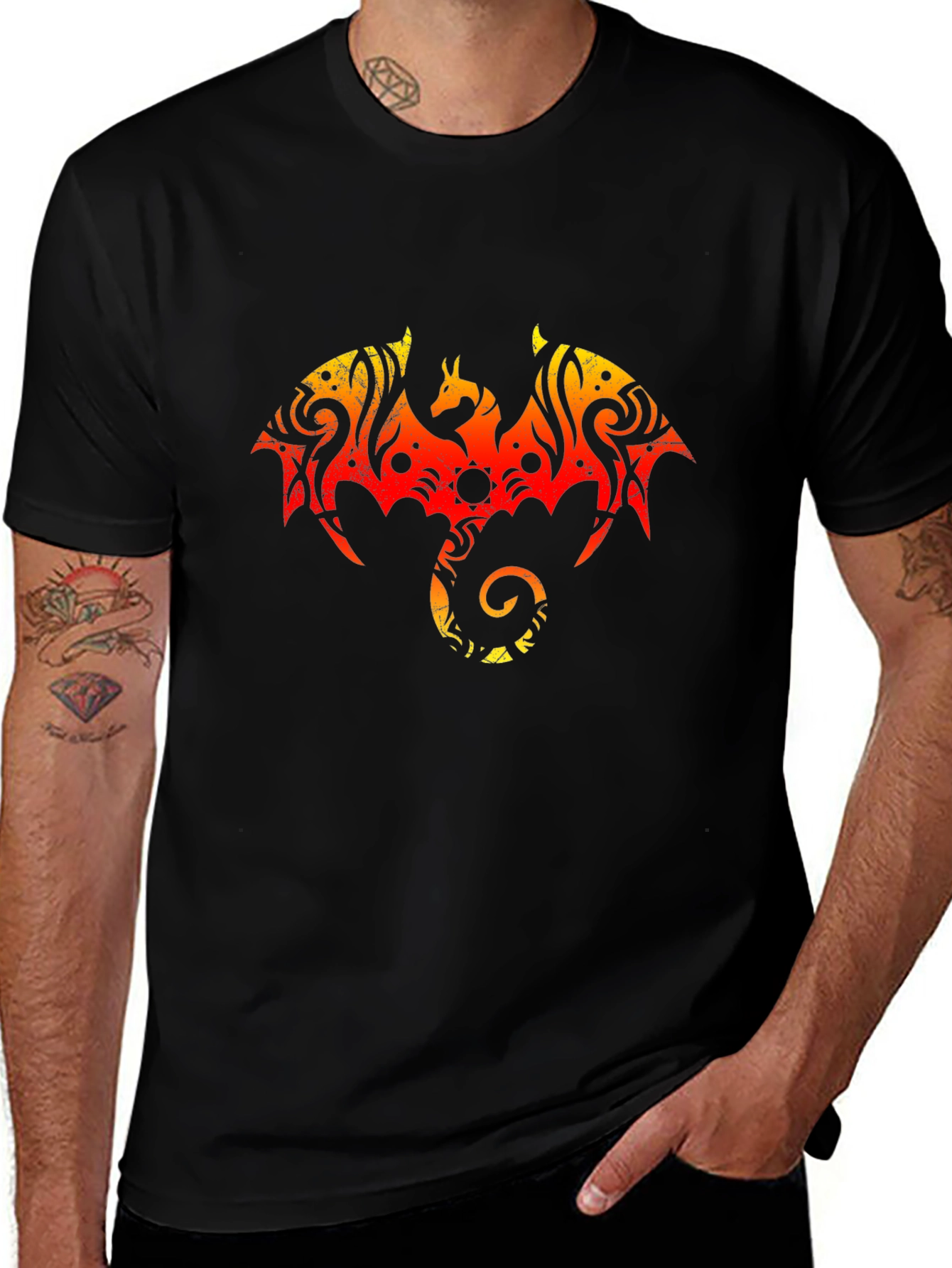 Fiery Dragon Graphic Tee - Black
