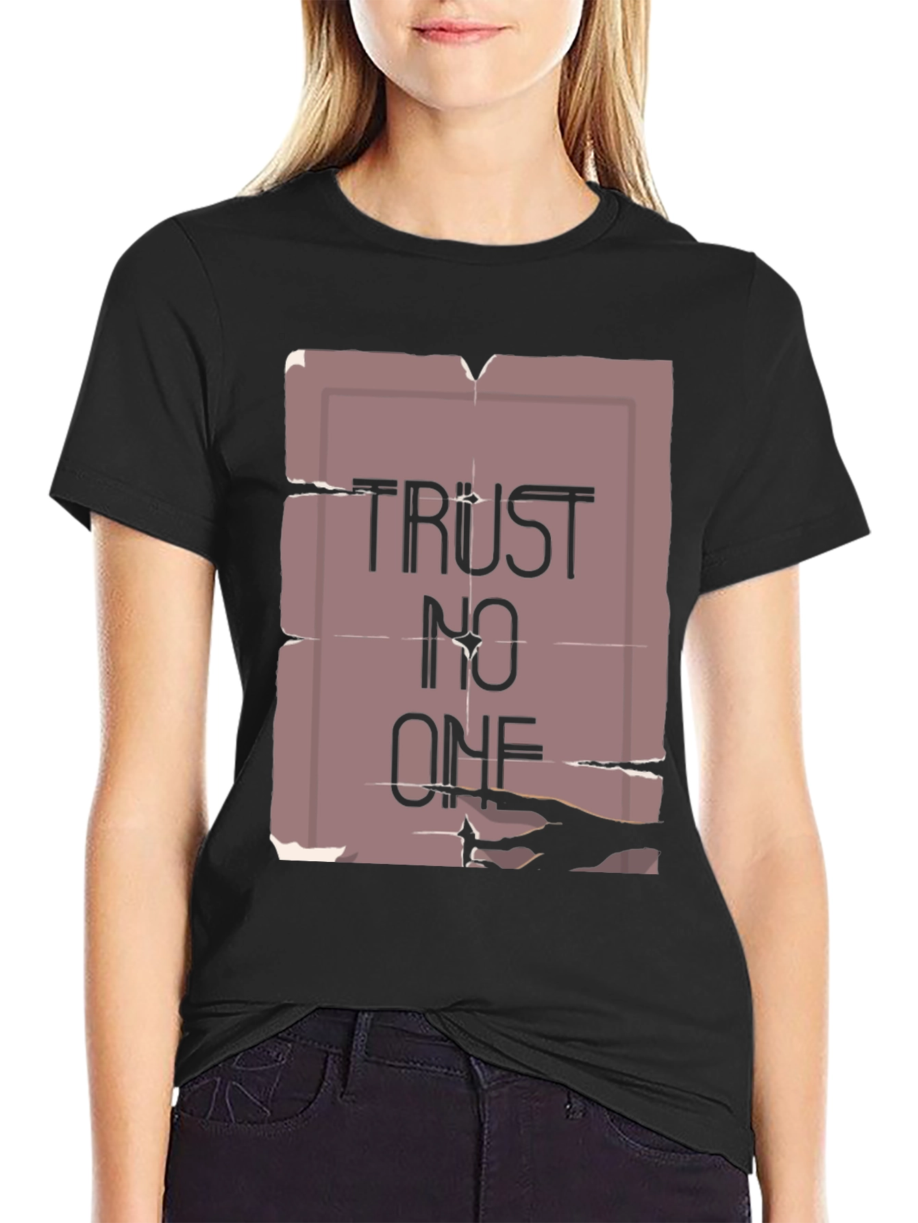 Trust No One Graphic Tee - Black Cotton Blend