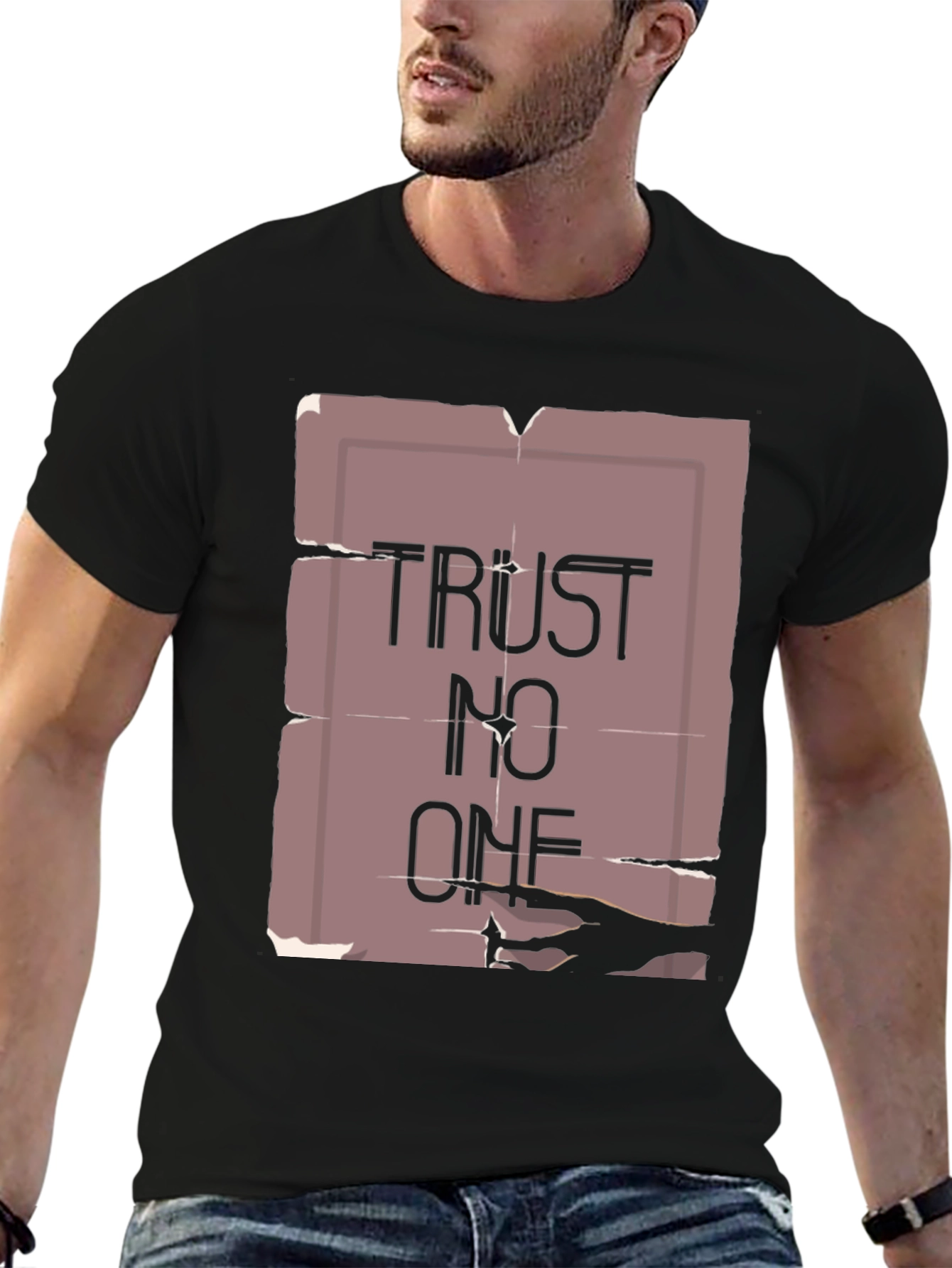 Trust No One Graphic Tee - Black Cotton Blend