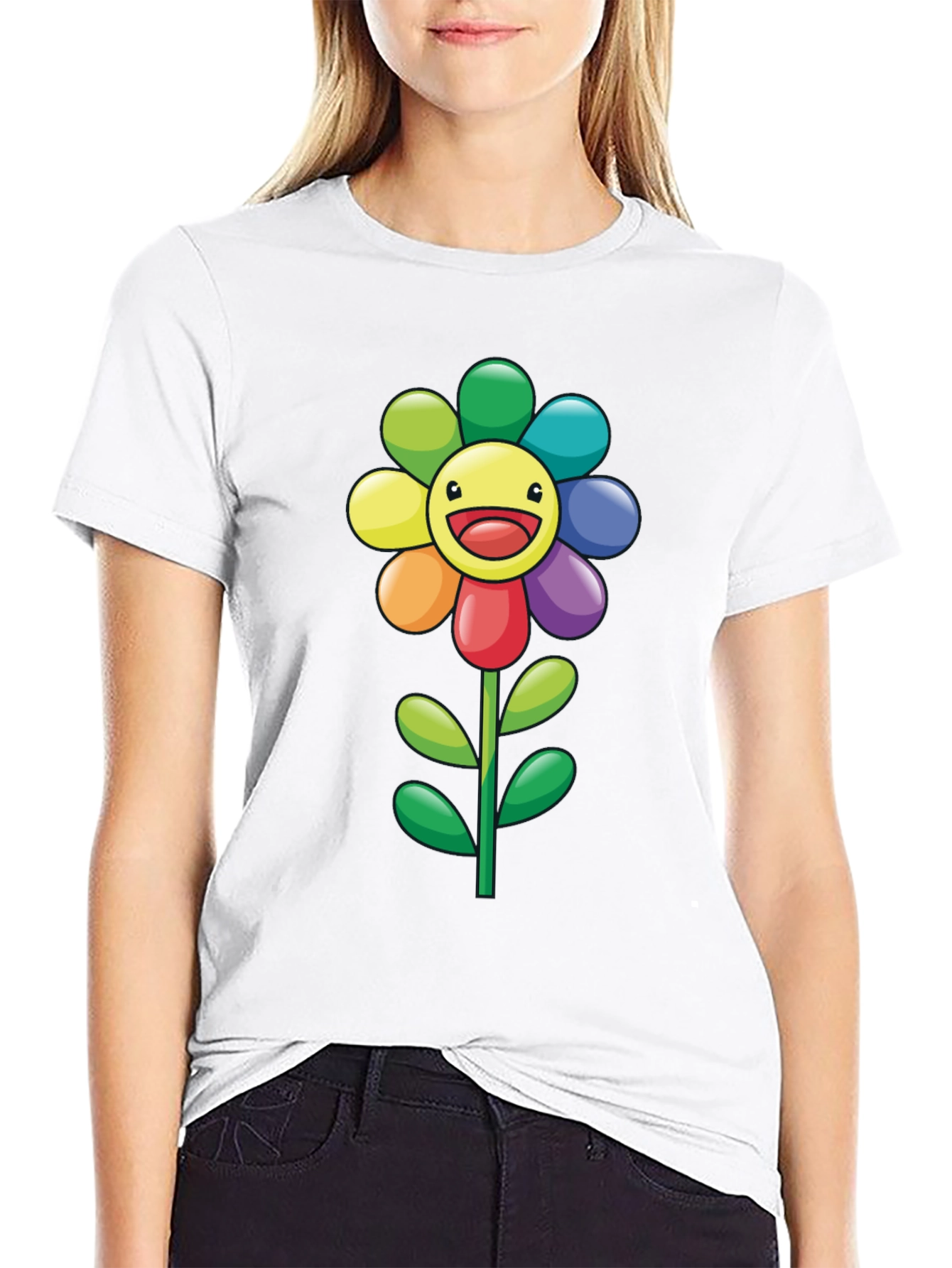 Rainbow Flower Graphic Tee - Black T-Shirt