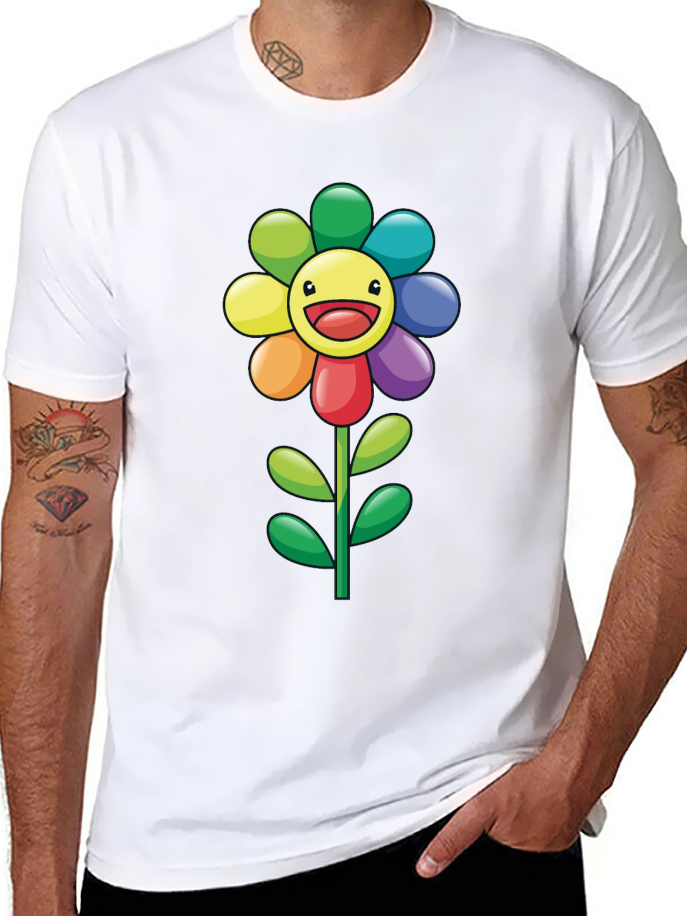 Rainbow Flower Graphic Tee - Black T-Shirt