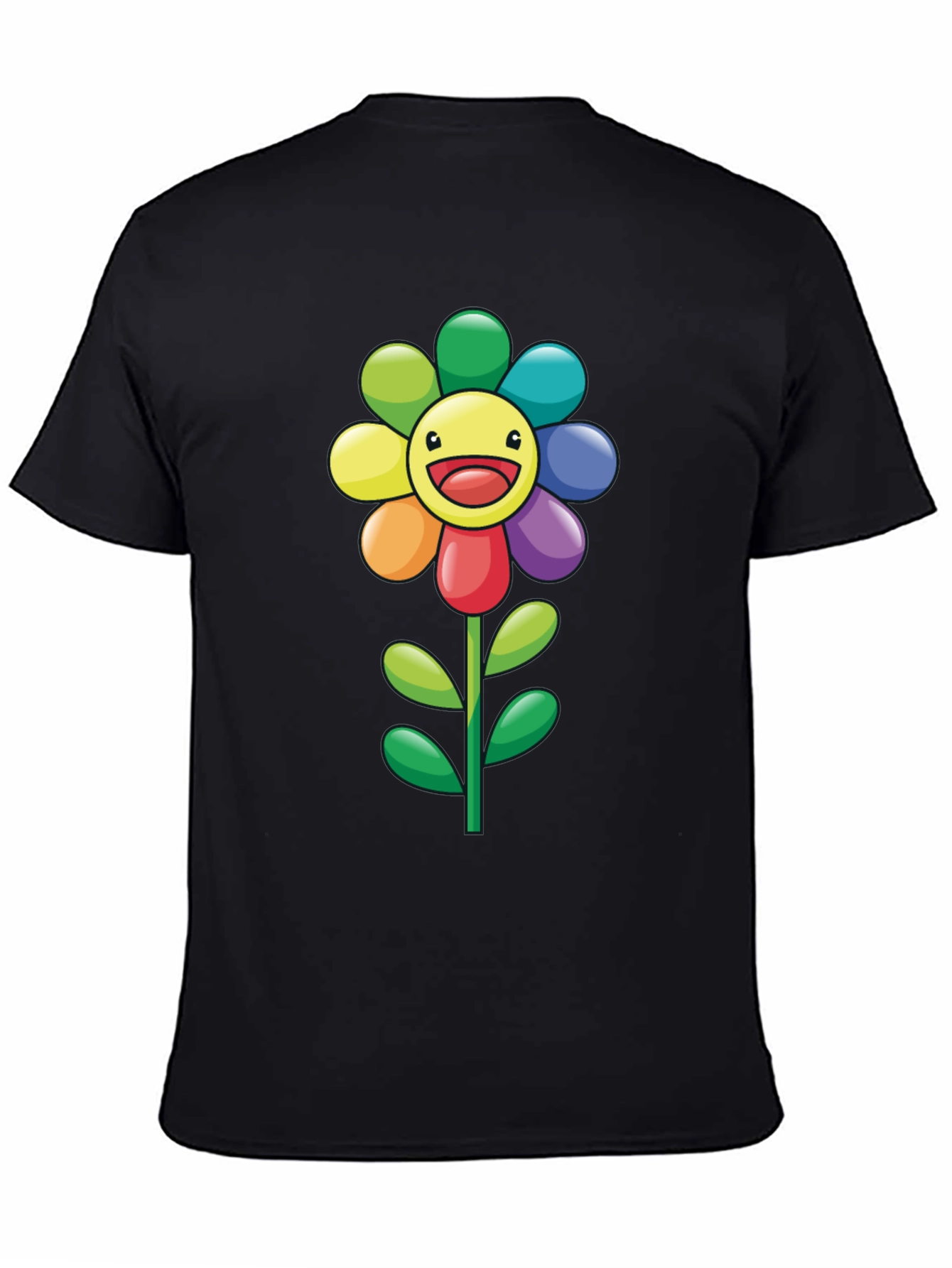 Rainbow Flower Graphic Tee - Black T-Shirt