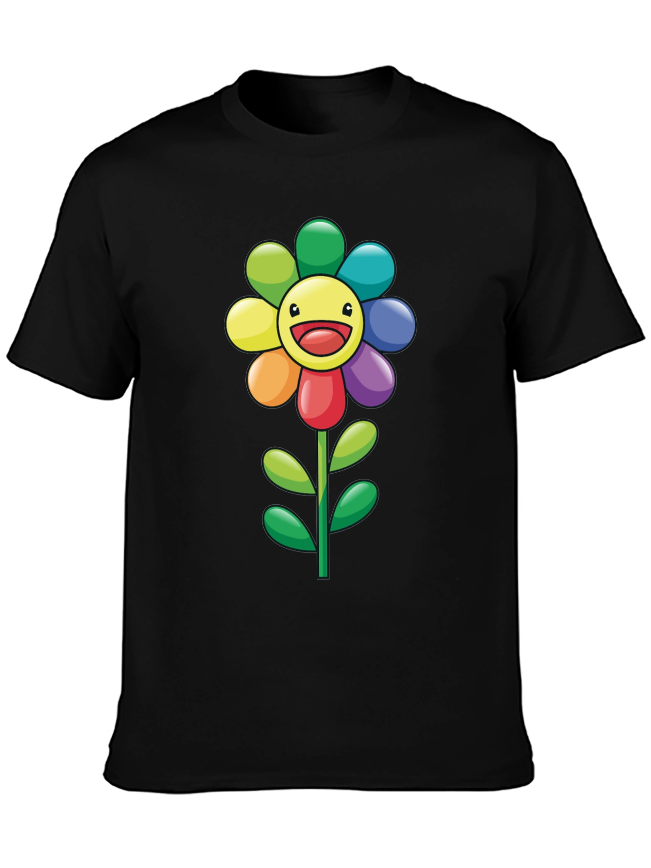Rainbow Flower Graphic Tee - Black T-Shirt