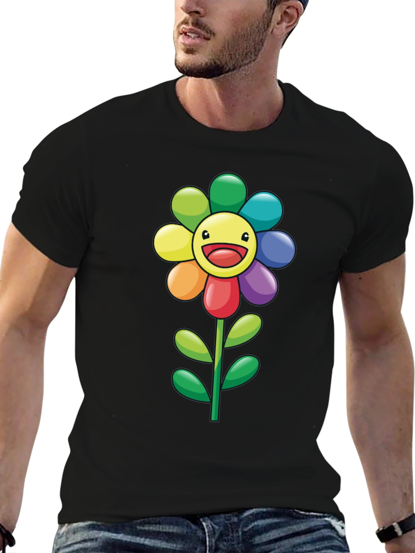 Rainbow Flower Graphic Tee - Black T-Shirt