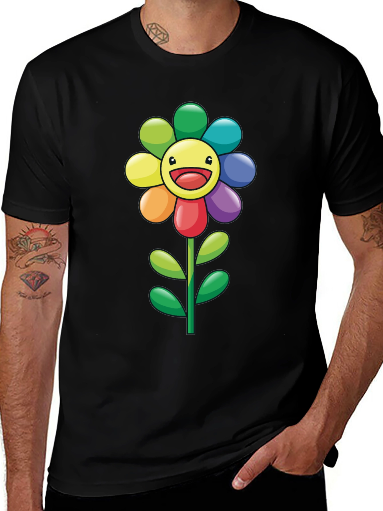 Rainbow Flower Graphic Tee - Black T-Shirt