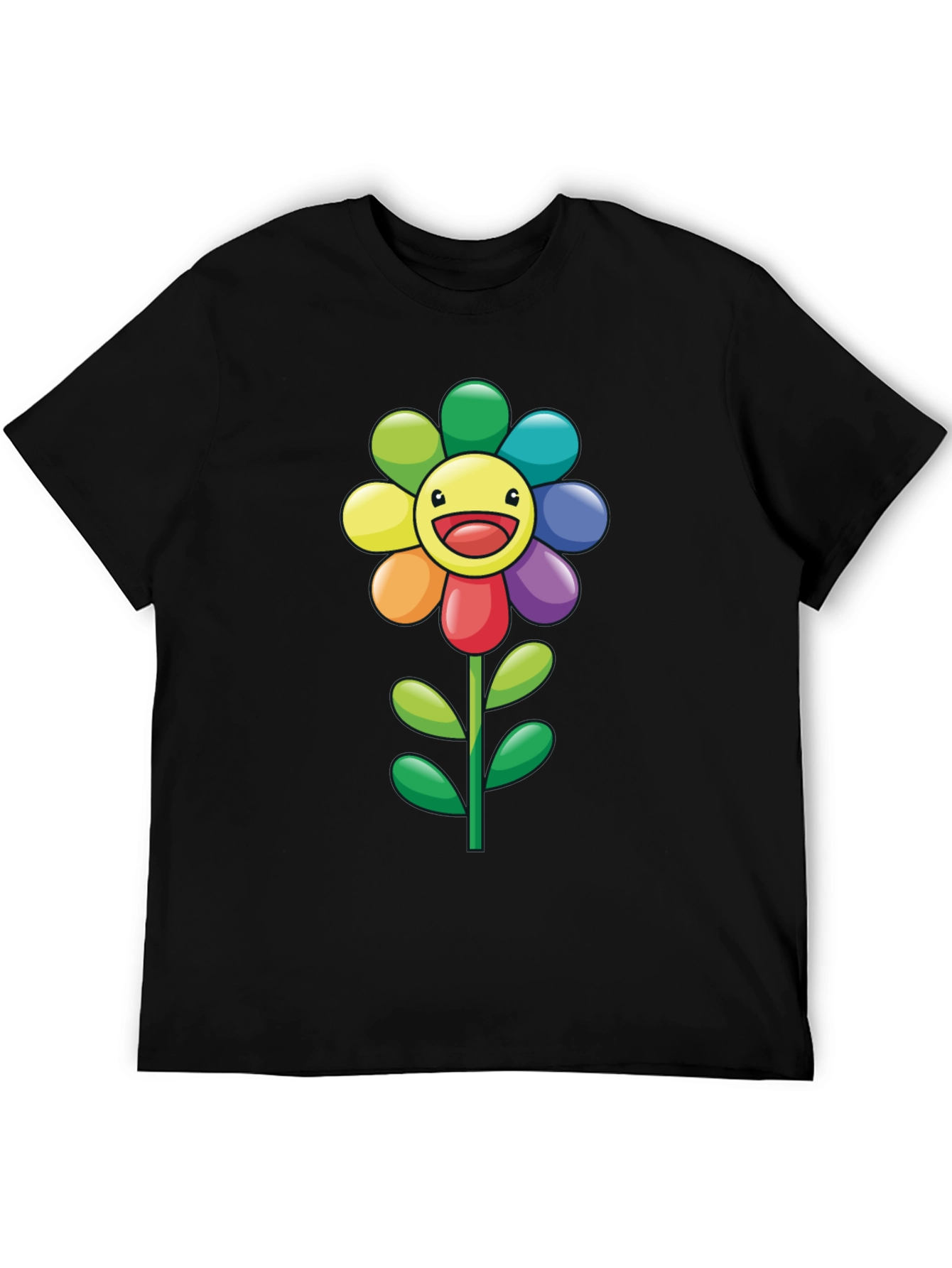 Rainbow Flower Graphic Tee - Black T-Shirt