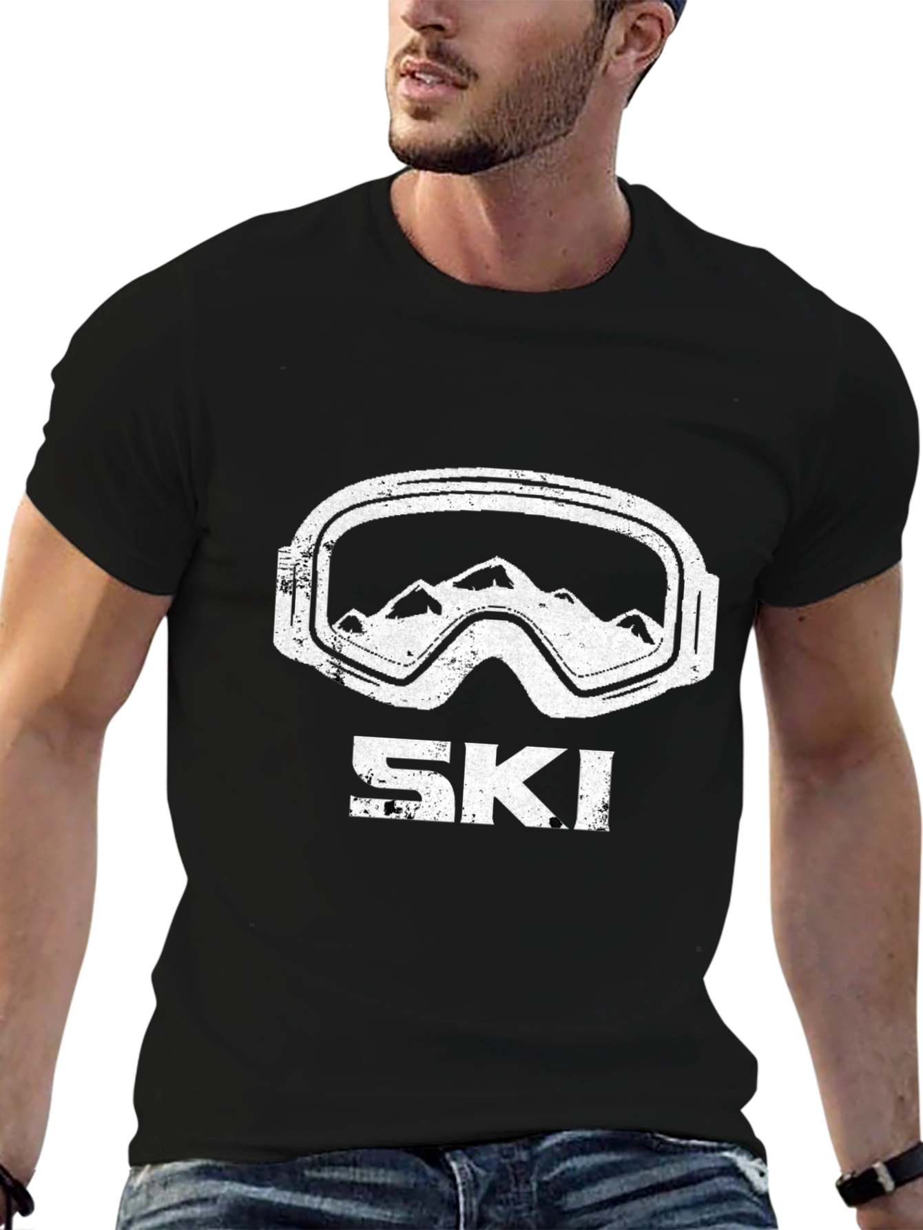 Mens Black Ski Goggles Graphic T-Shirt