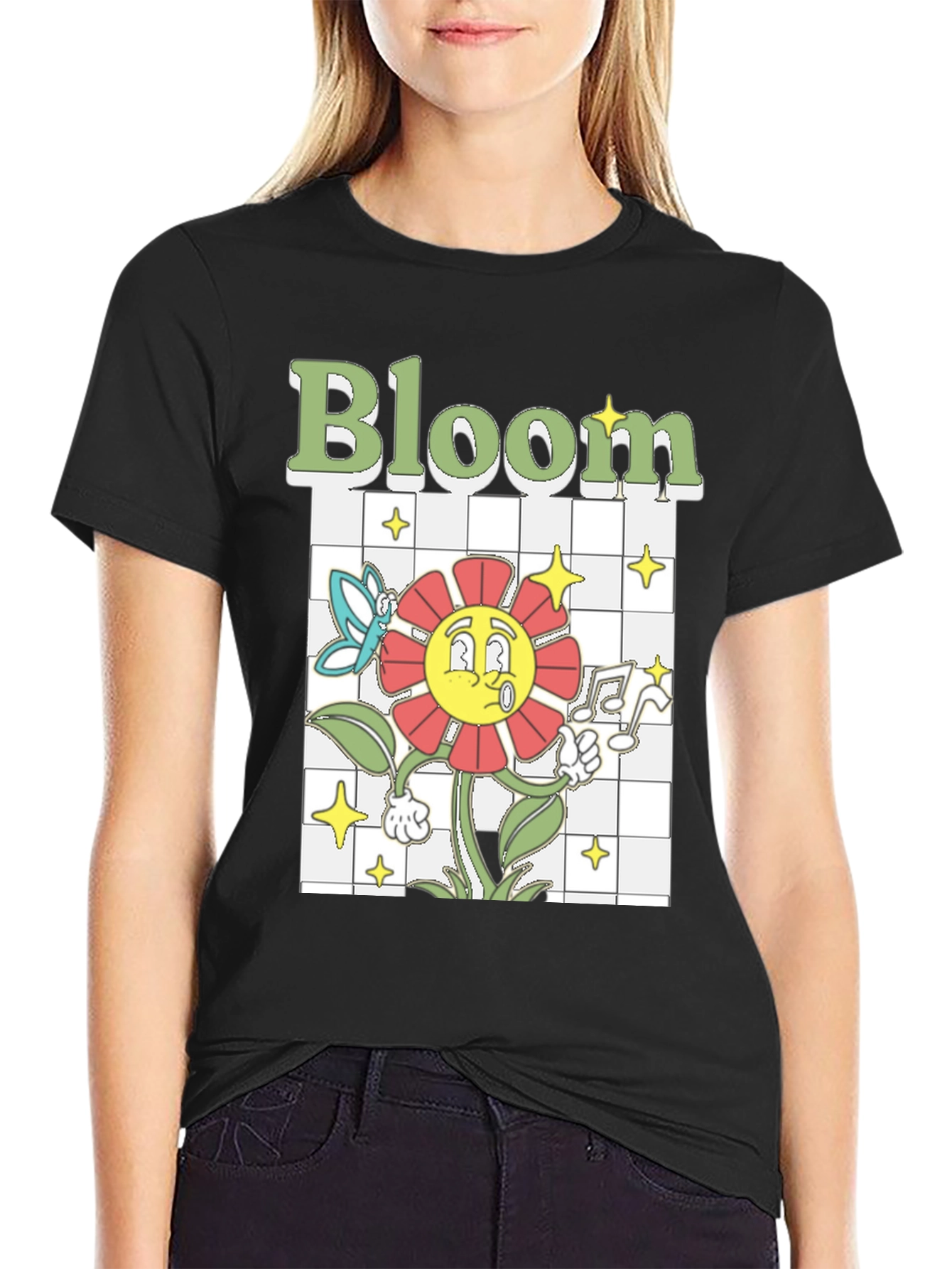 Bloom Graphic Tee - Retro Cartoon Flower T-Shirt