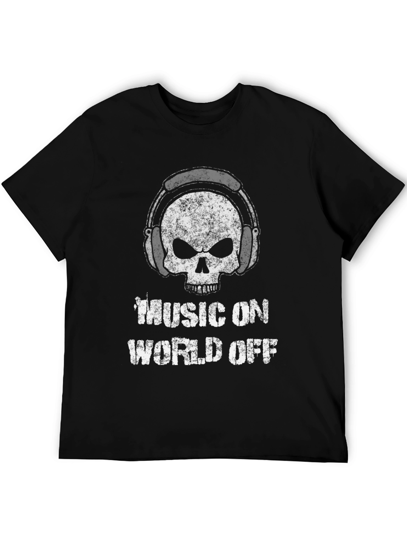Music On World Off Skull Graphic T-Shirt