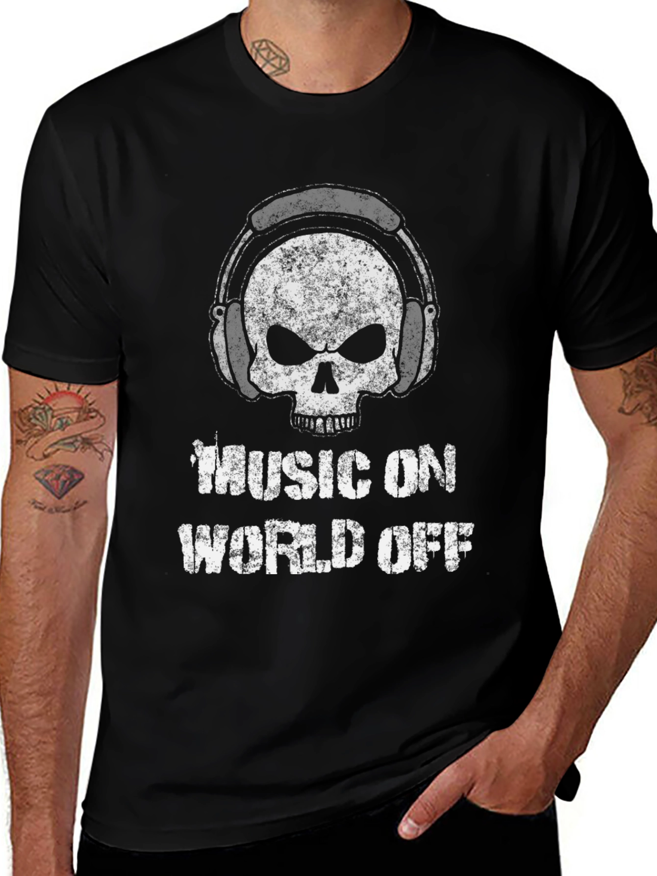 Music On World Off Skull Graphic T-Shirt