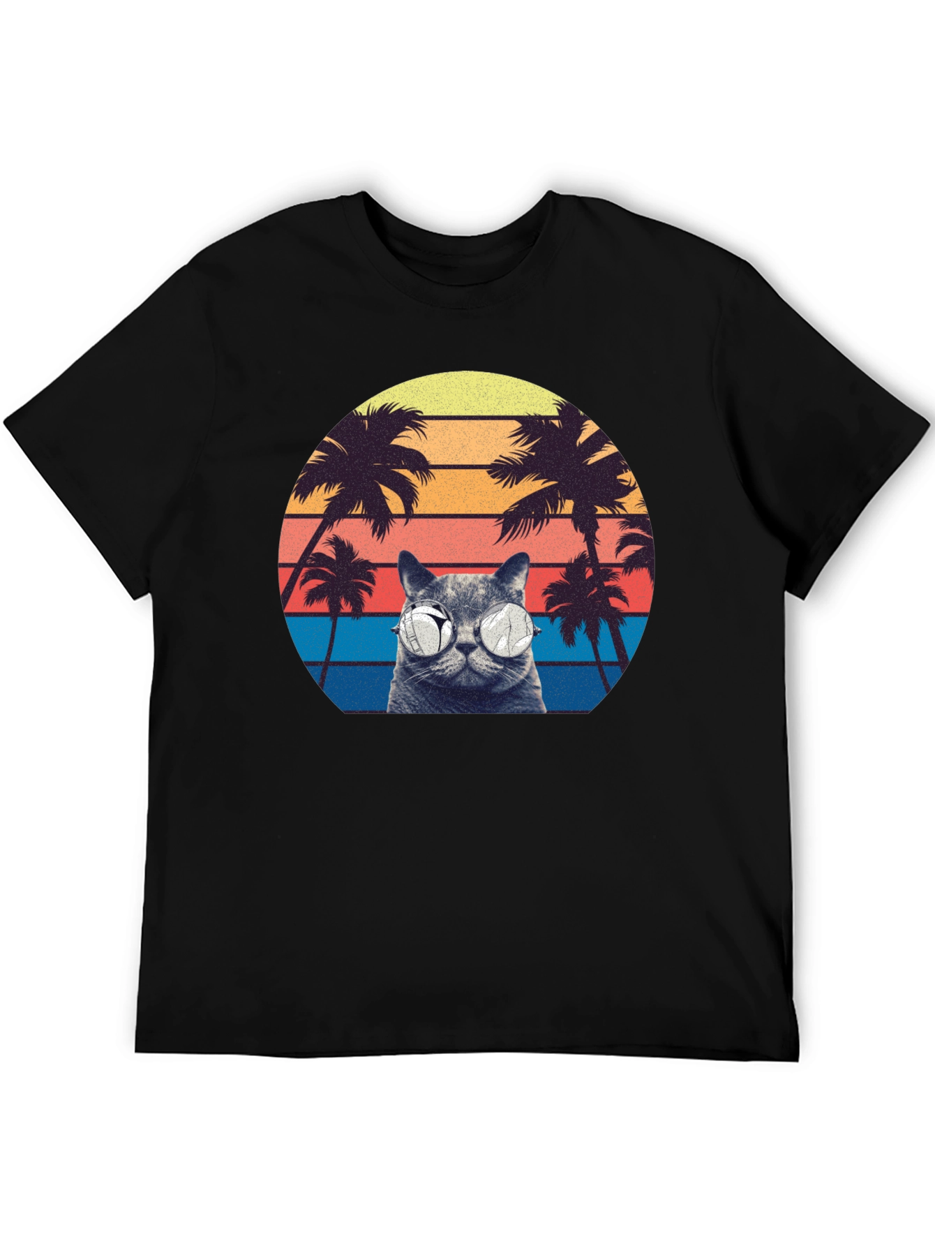 Retro Cat Palm Tree Graphic T-Shirt