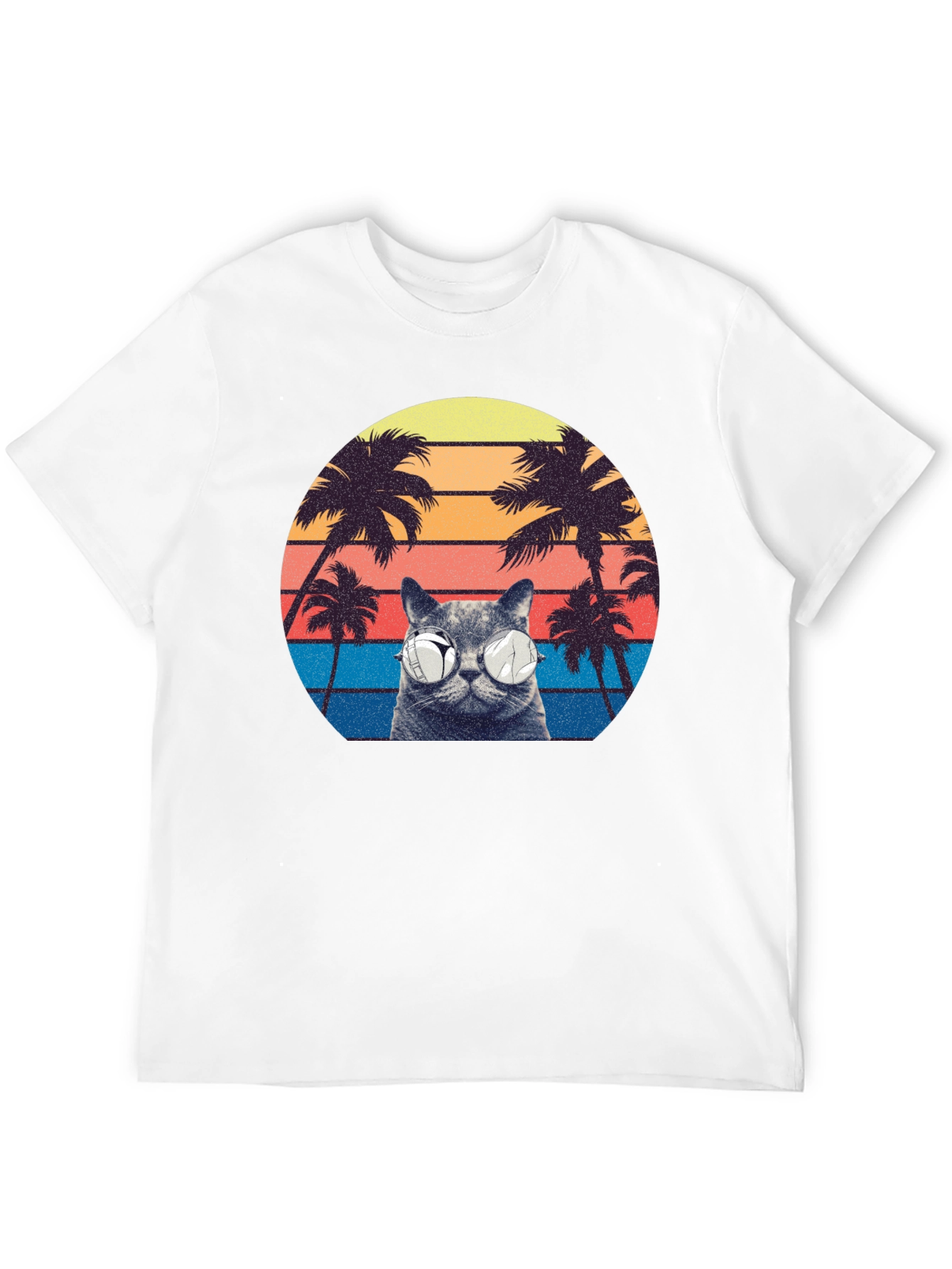 Retro Cat Palm Tree Graphic T-Shirt