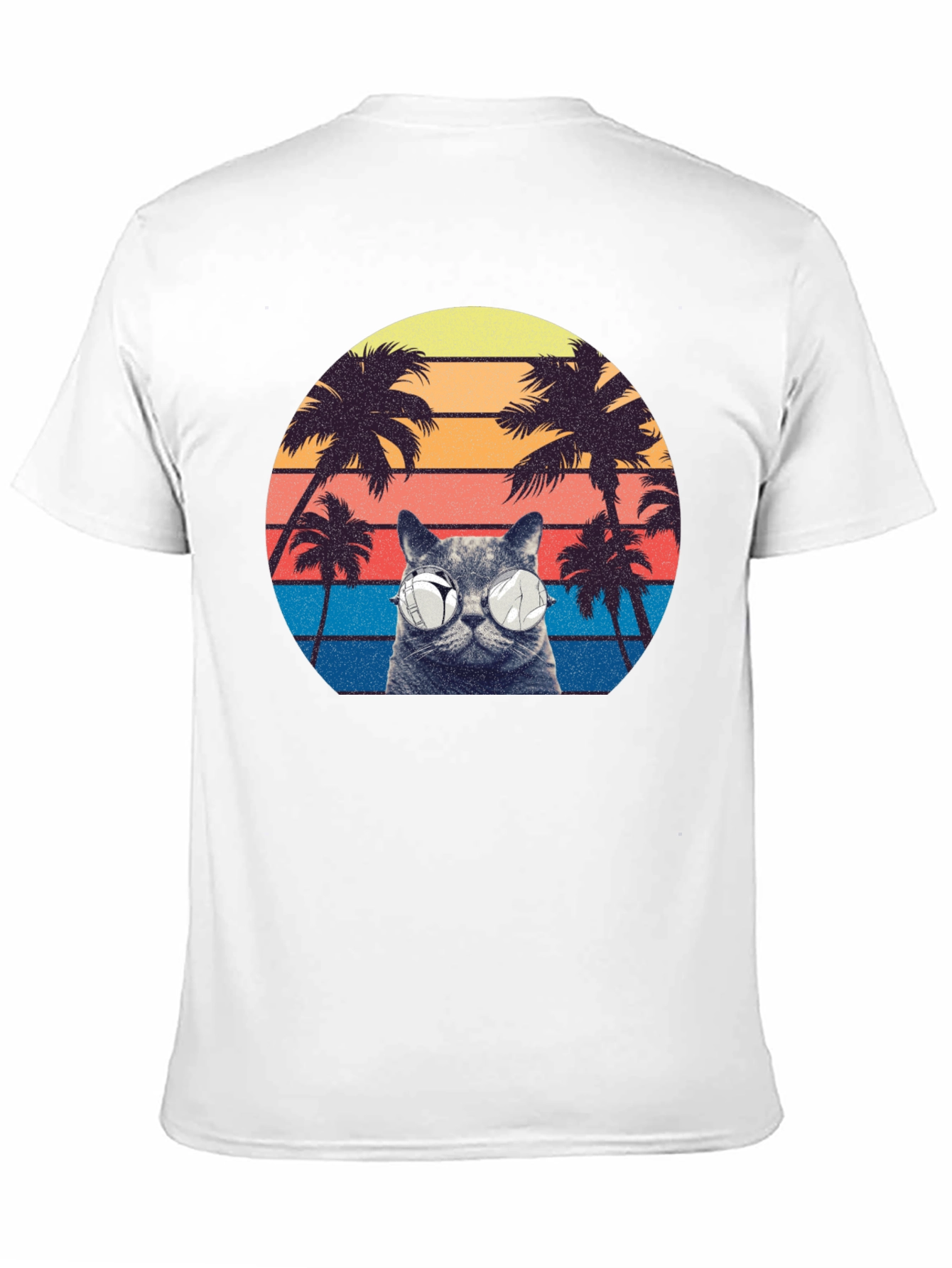 Retro Cat Palm Tree Graphic T-Shirt