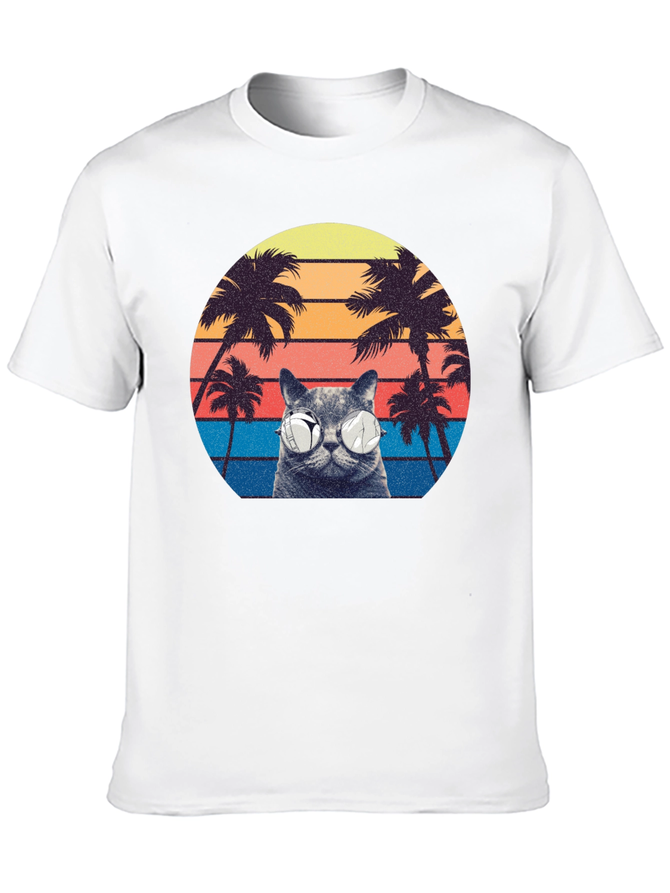 Retro Cat Palm Tree Graphic T-Shirt