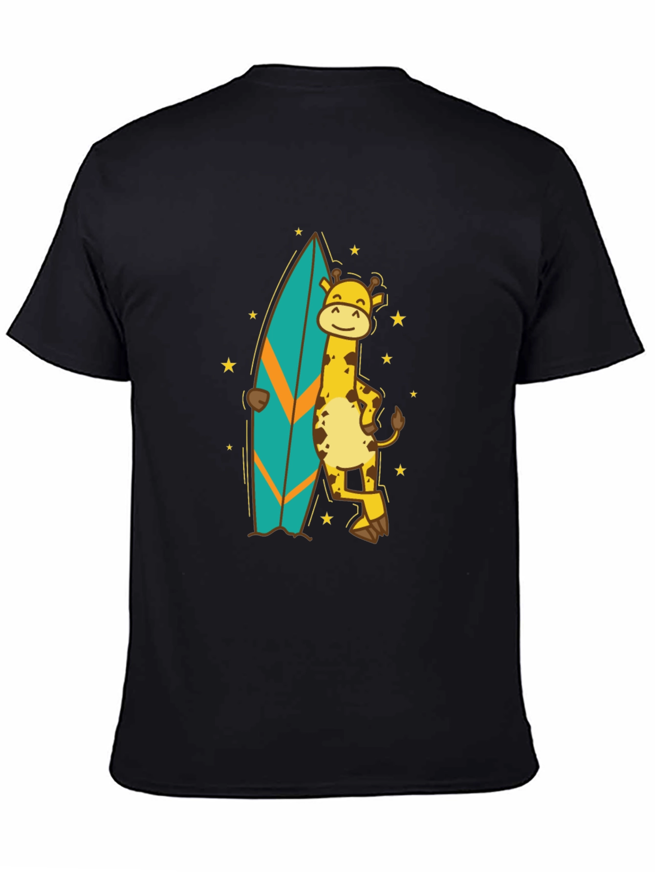 Surfing Giraffe T-Shirt - Black Cotton Tee