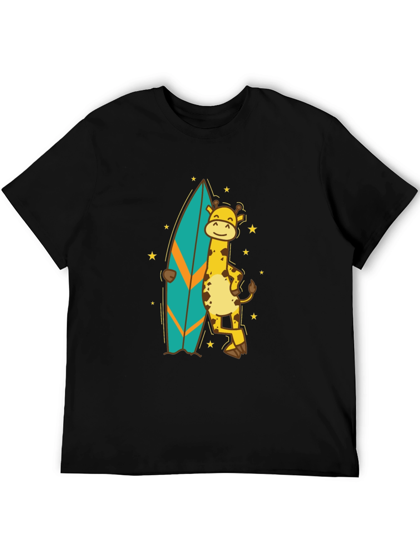 Surfing Giraffe T-Shirt - Black Cotton Tee