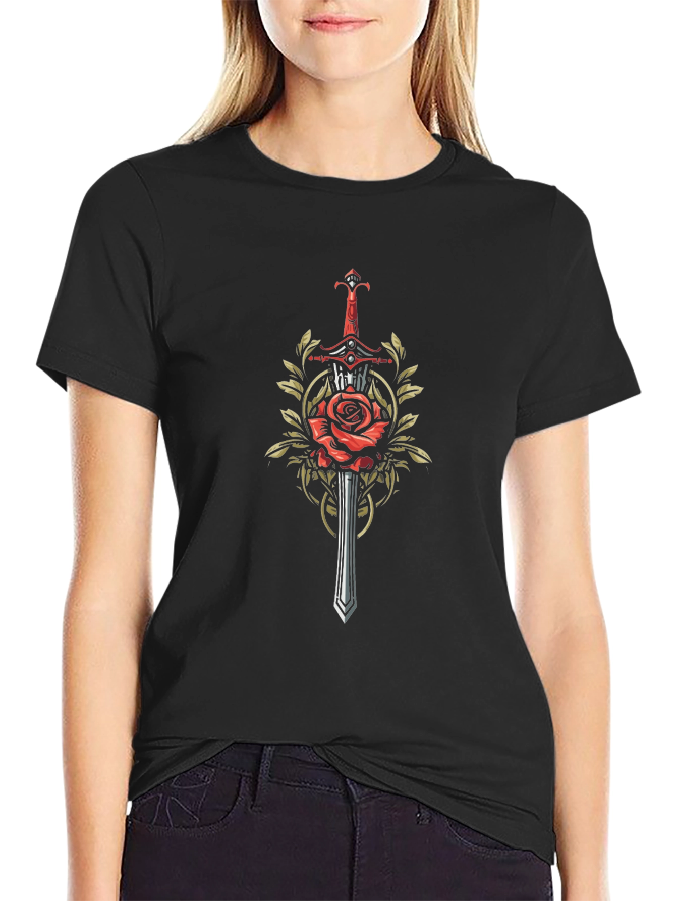 Rose & Sword Graphic Tee - Edgy Style