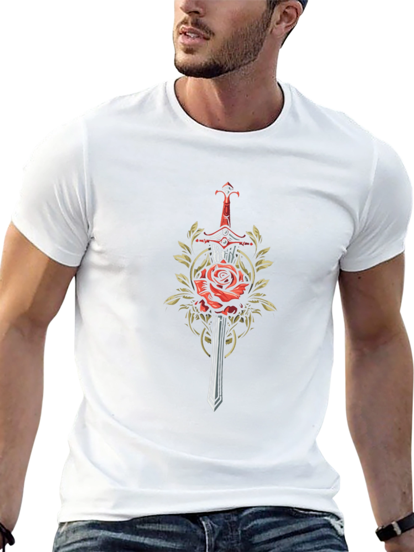 Rose & Sword Graphic Tee - Edgy Style